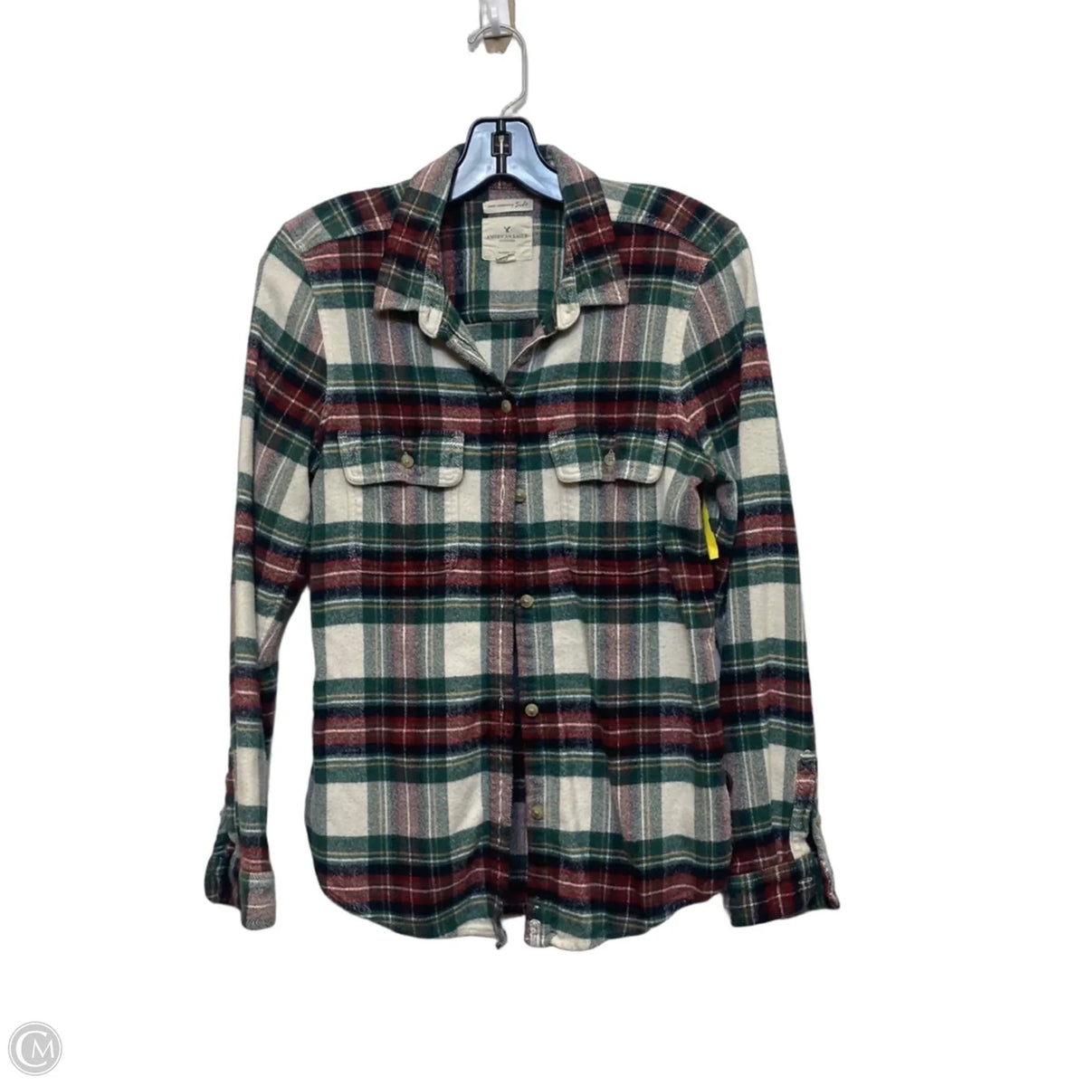 Top Long Sleeve By American Eagle In Plaid Pattern, Size: L