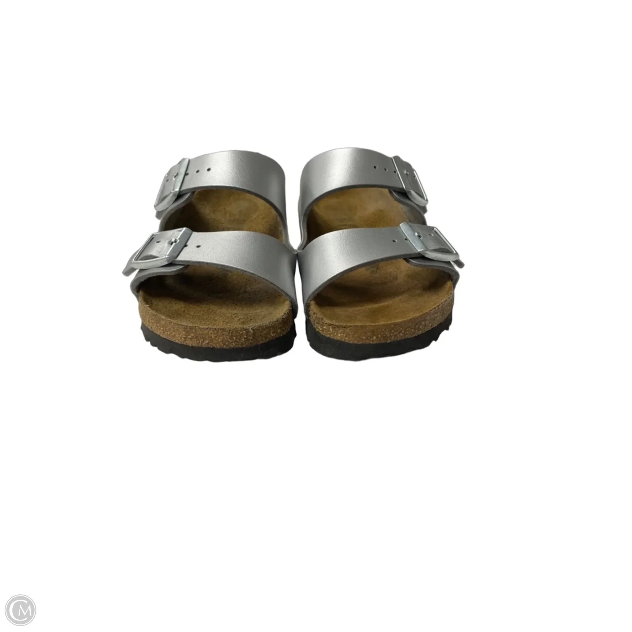 Sandals Flats By Birkenstock In Silver, Size: 5