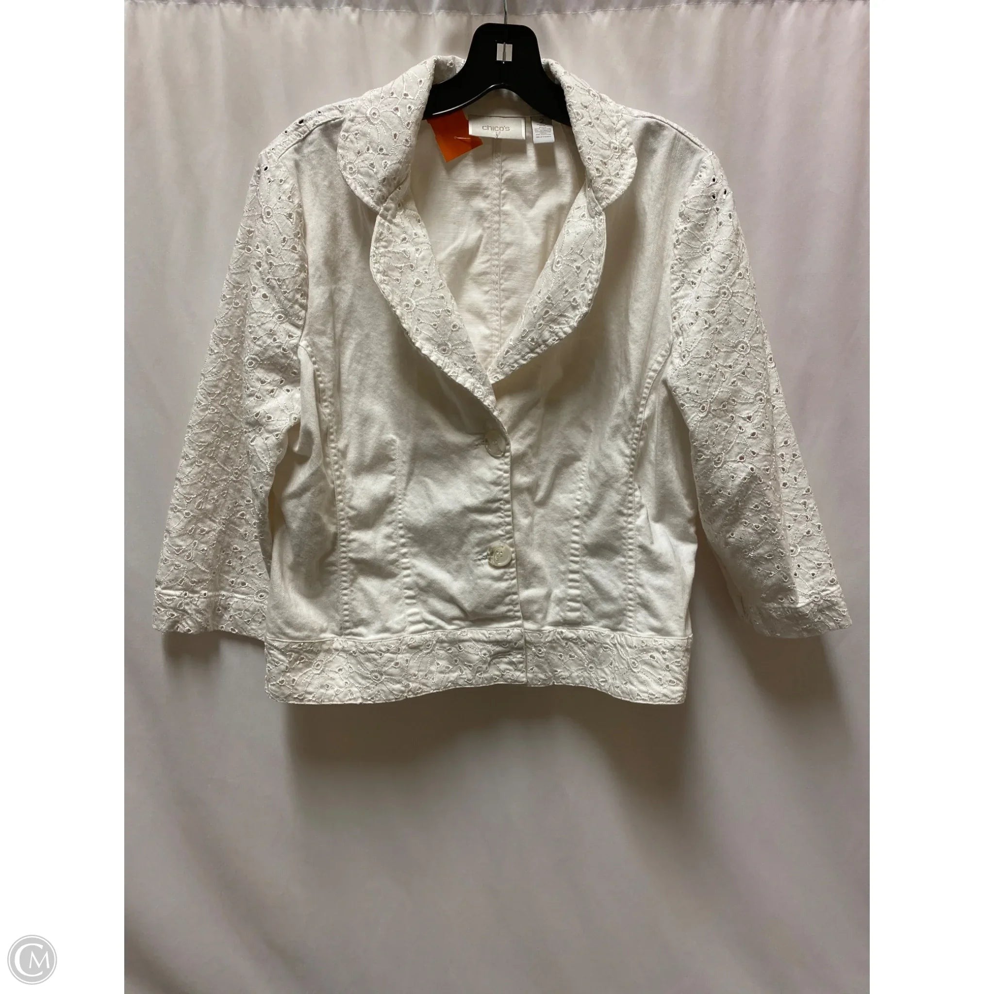 Jacket Denim By Chicos In White Denim, Size: L