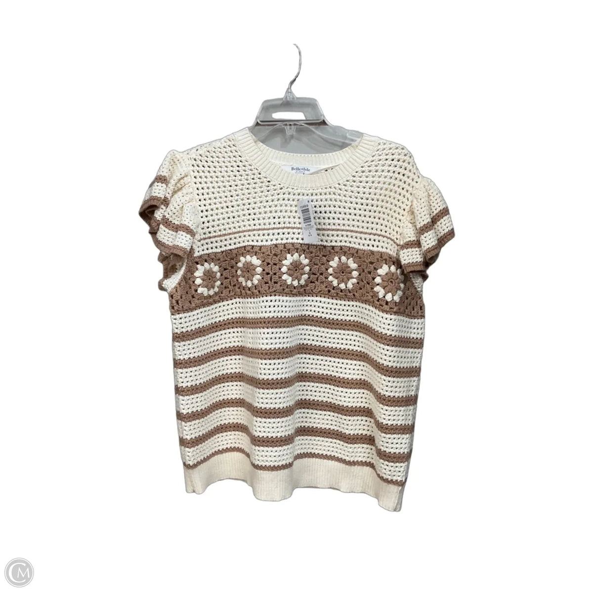 Sweater Short Sleeve By Cmc In Tan & White, Size: Xl