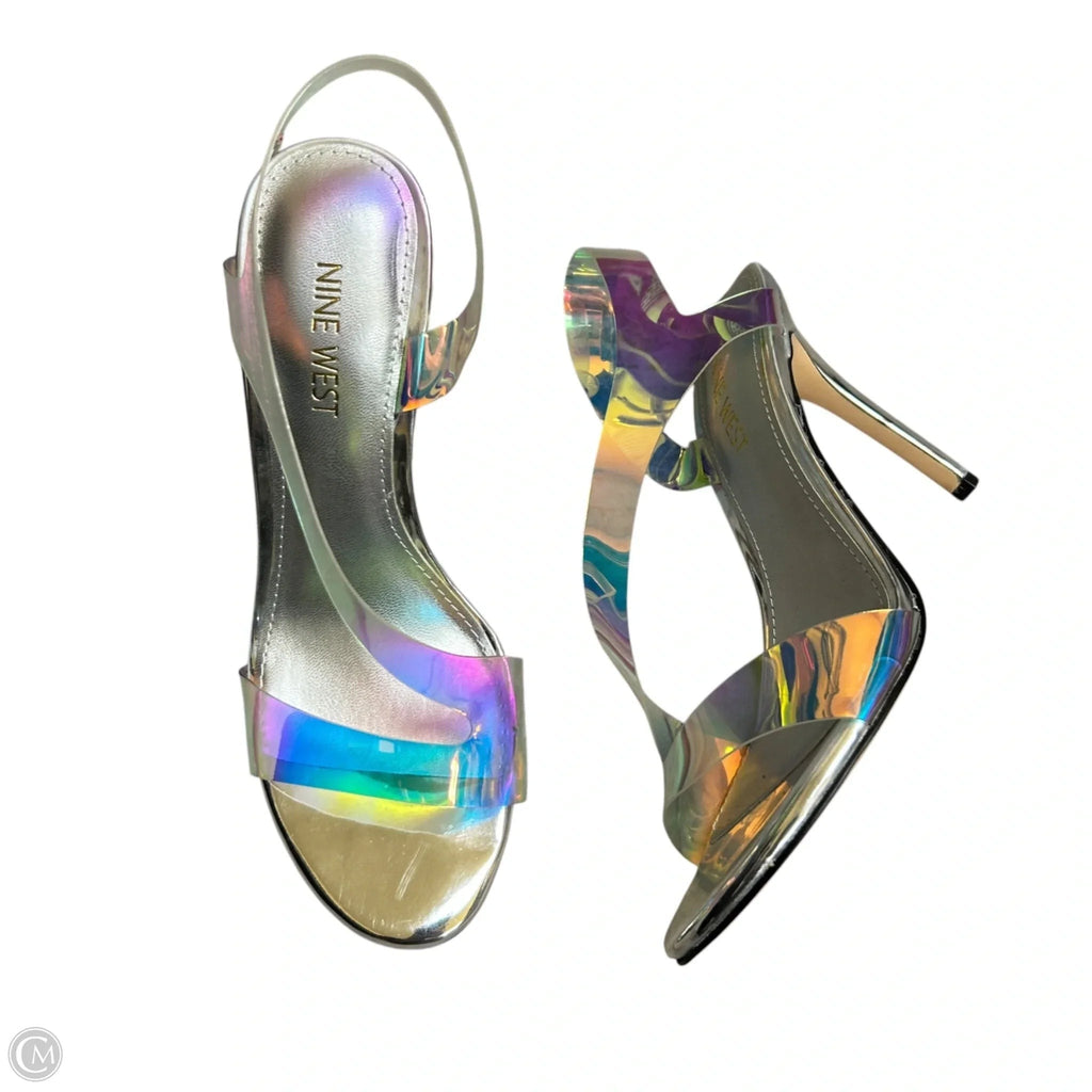 Sandals Heels Stiletto By Nine West In Silver, Size: 7