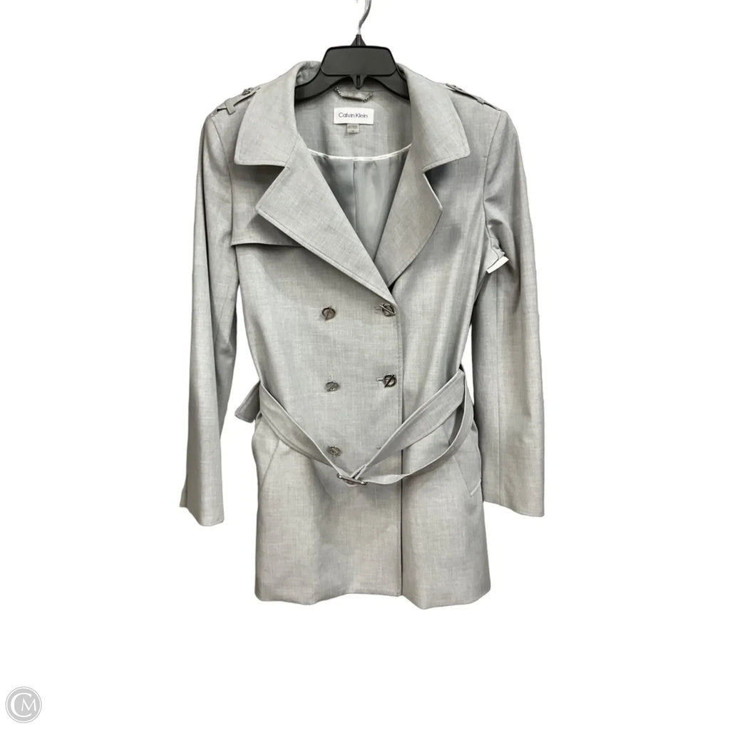 Coat Trench Coat By Calvin Klein In Grey, Size: Xl