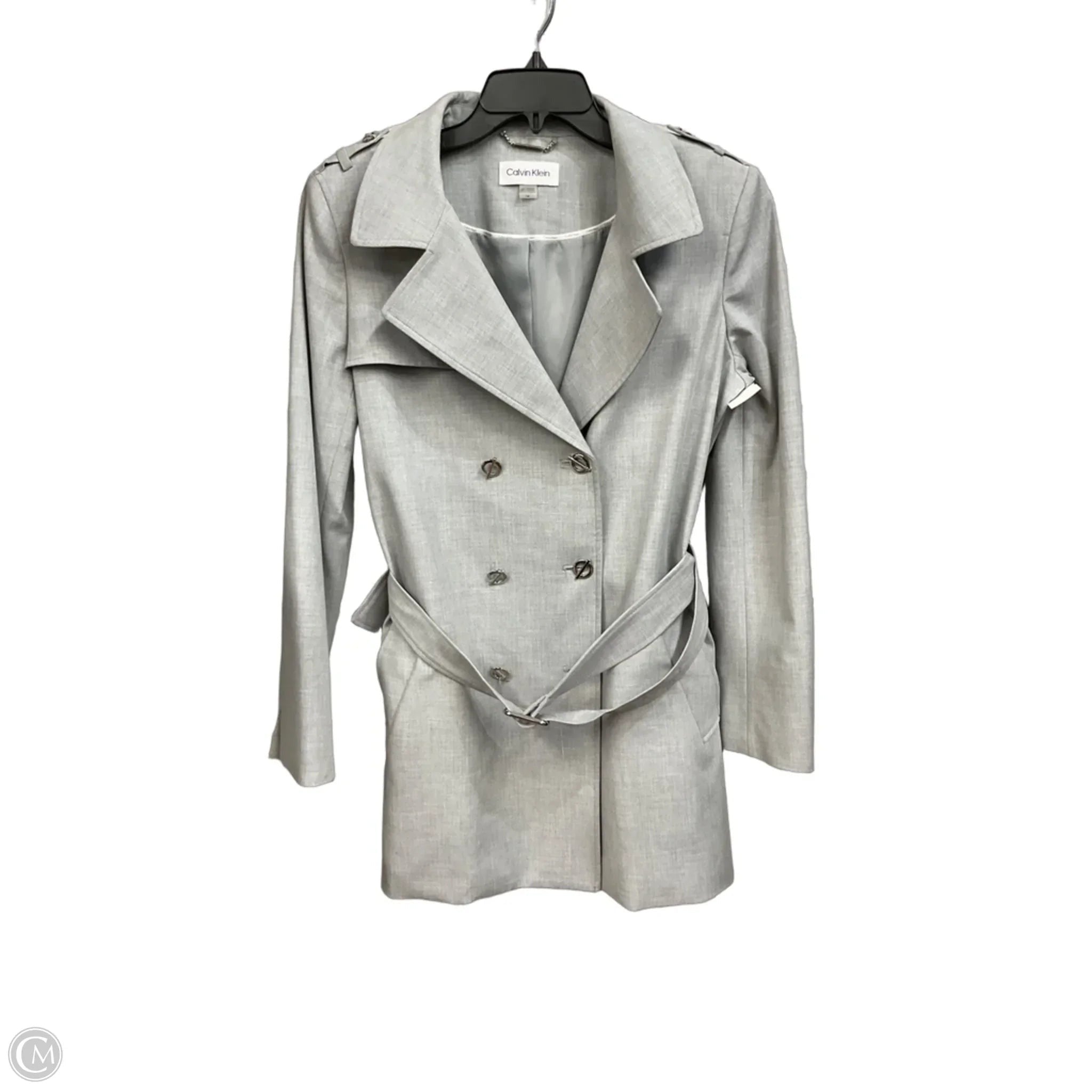 Coat Trench Coat By Calvin Klein In Grey, Size: Xl