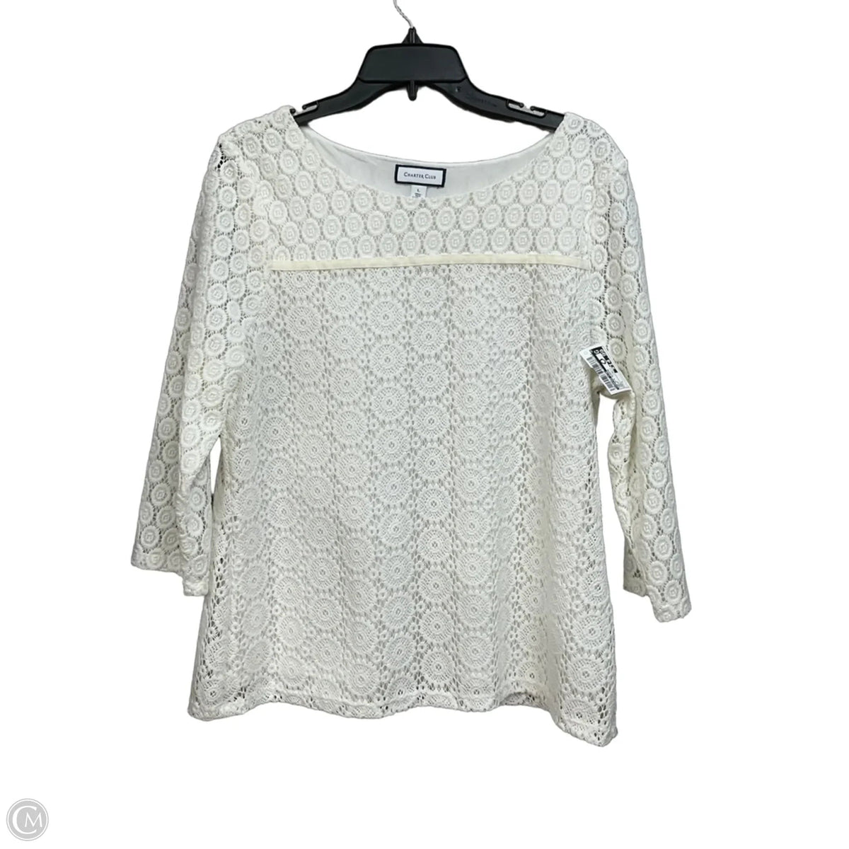 Top 3/4 Sleeve By Charter Club In Cream, Size: L