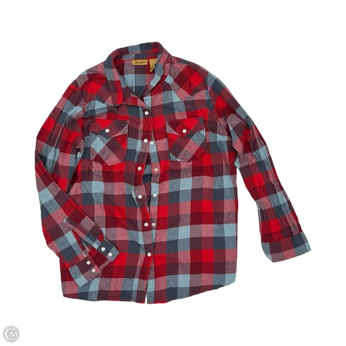 Top Long Sleeve By Wrangler In Blue & Red, Size: Xl