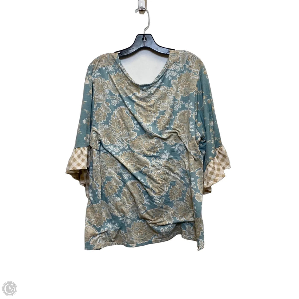 Top Long Sleeve By Cato In Blue & Tan, Size: 3x