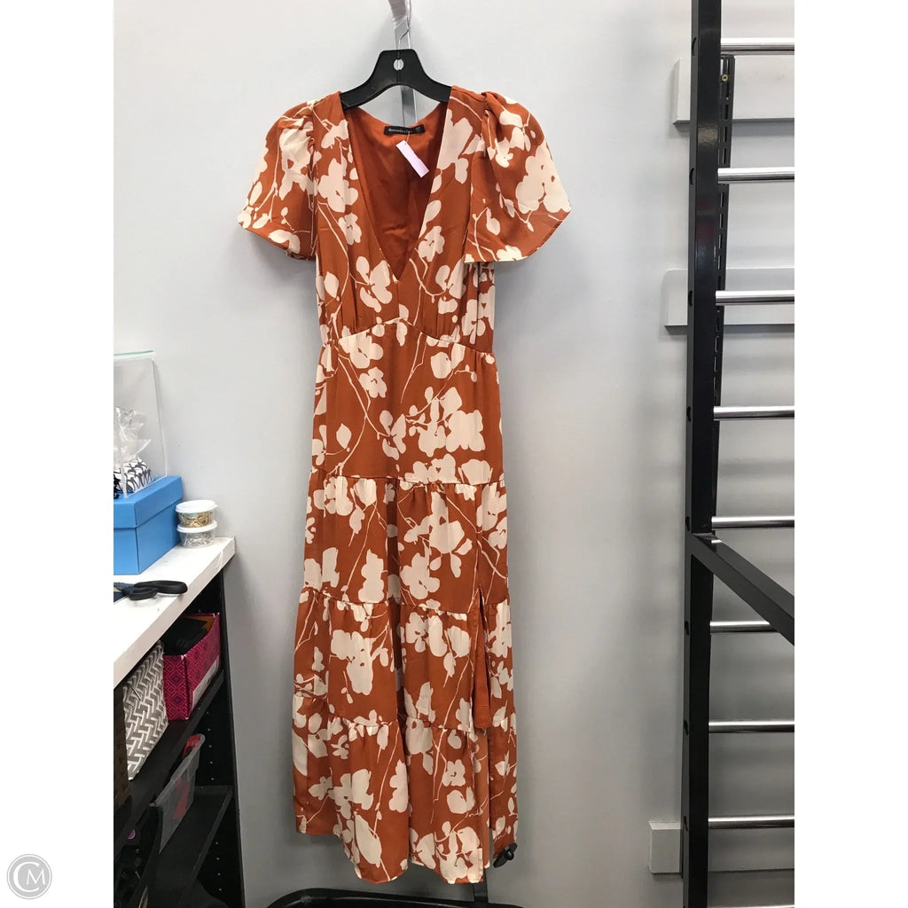 Dress Casual Midi By Abercrombie And Fitch In Orange & White, Size: Xs