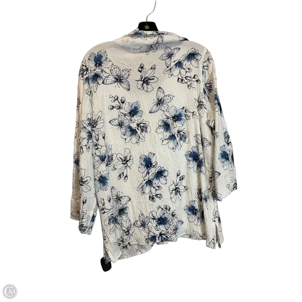 Top Long Sleeve By Alfred Dunner In Blue & White, Size: L