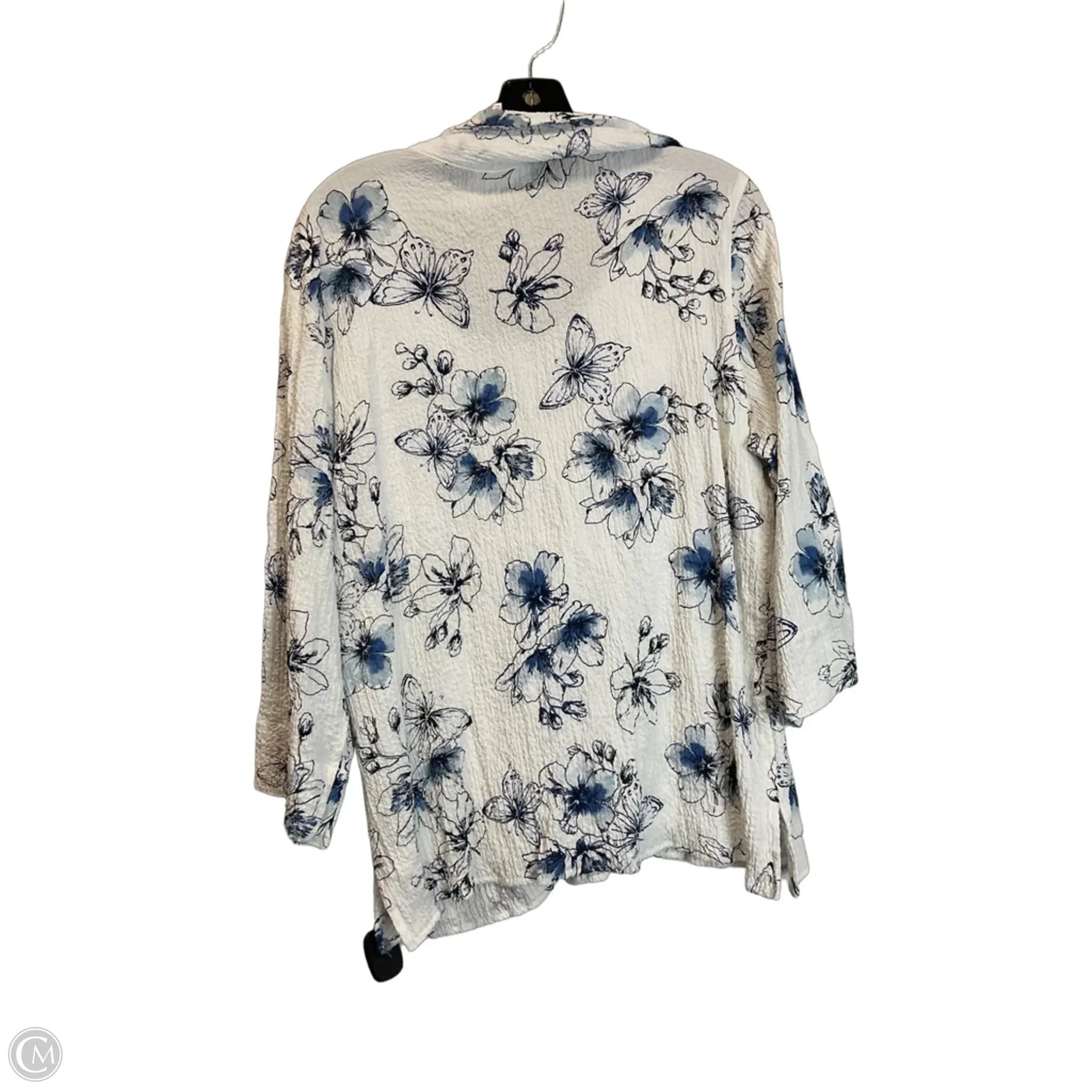 Top Long Sleeve By Alfred Dunner In Blue & White, Size: L