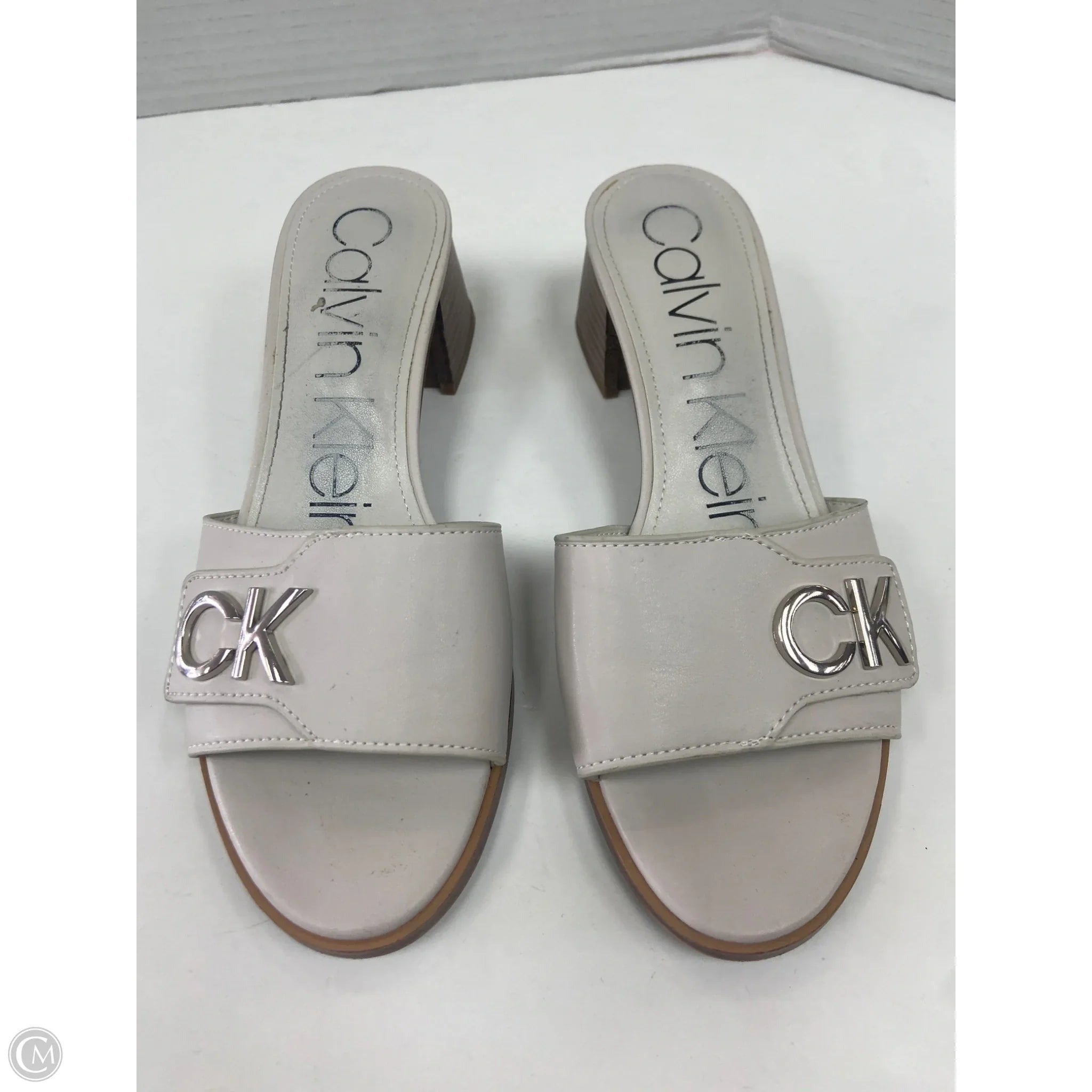 Sandals Heels Block By Calvin Klein In Grey, Size: 7
