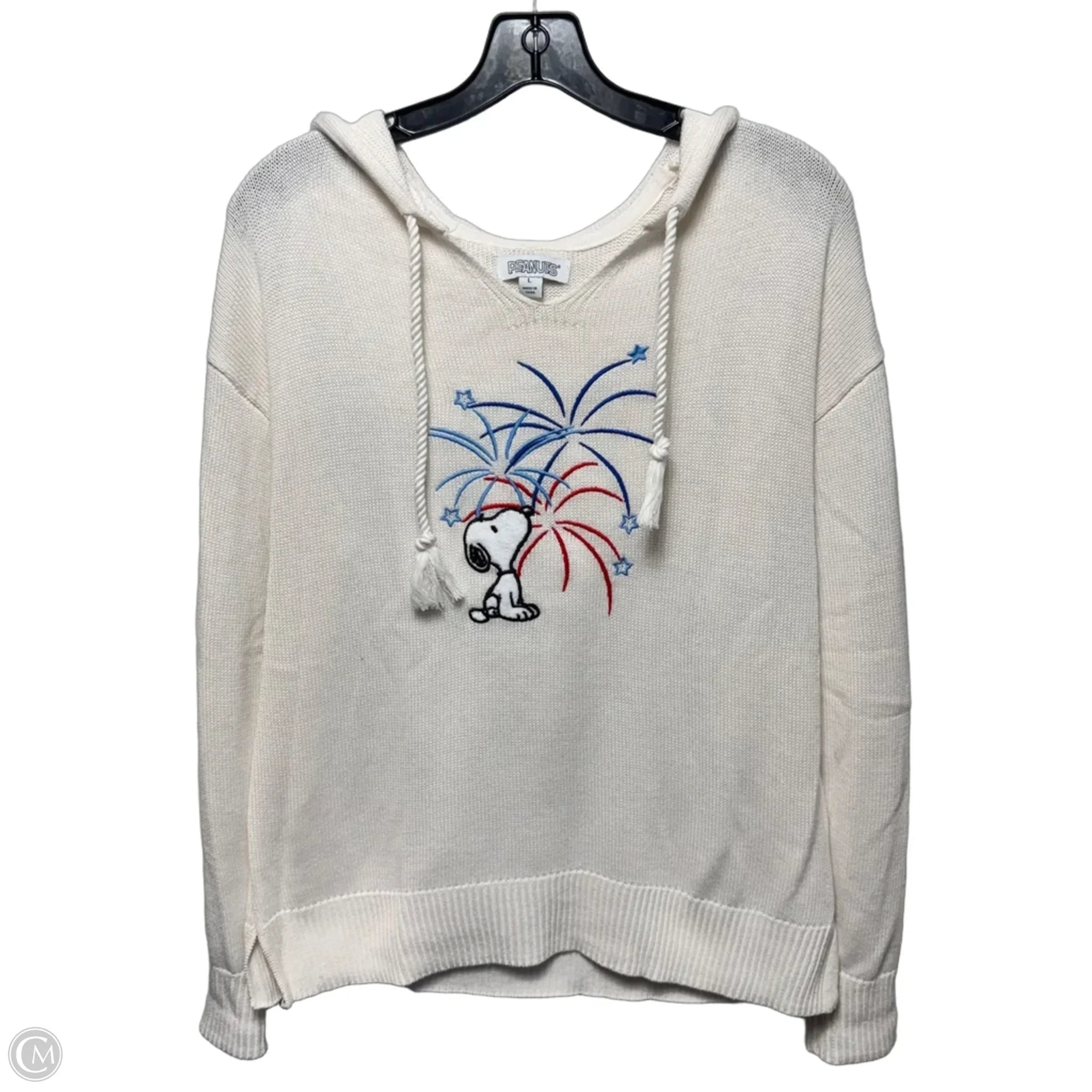 Snoopy Knit Hooded Sweater By Peanuts In Cream, Size: L