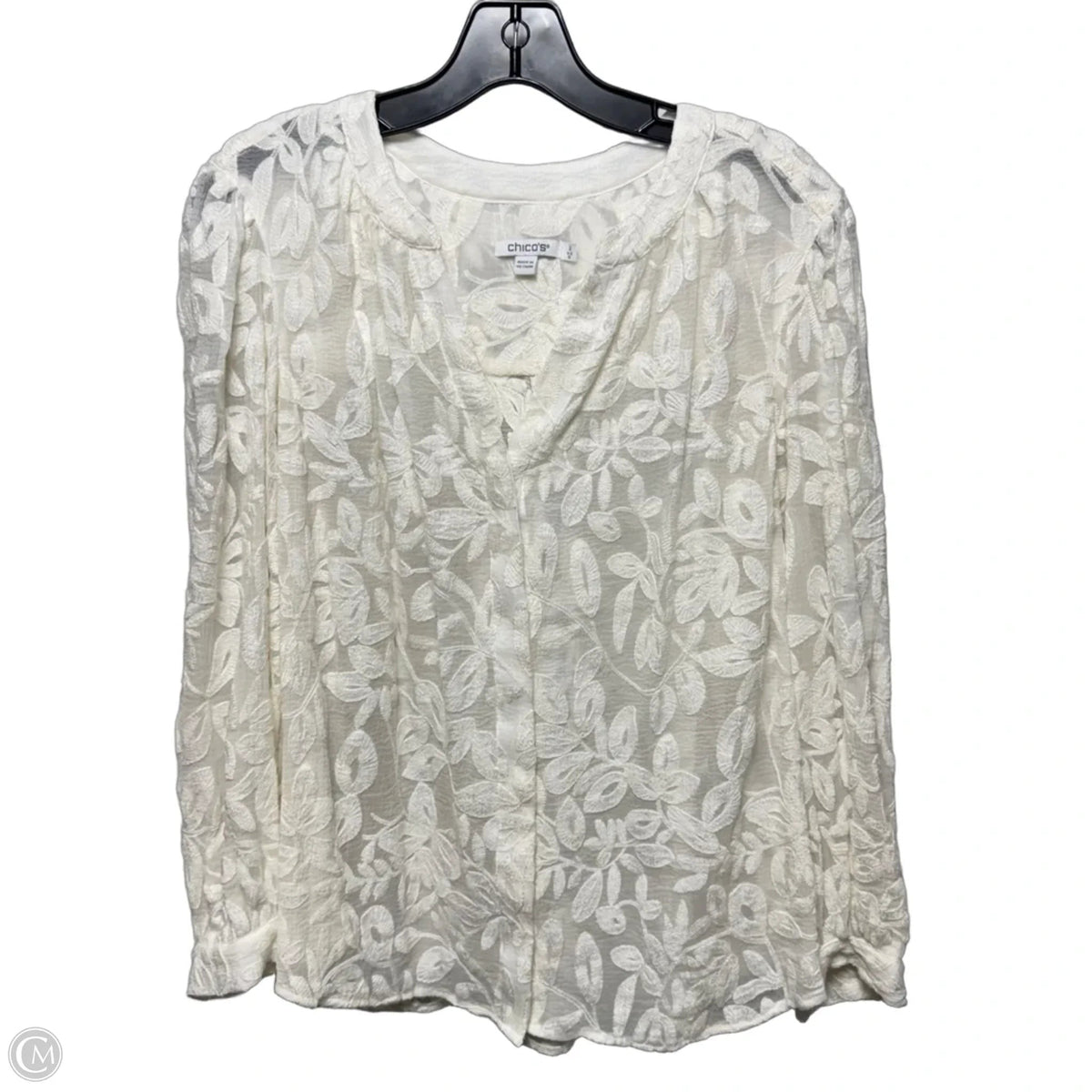 Embroidered Top Long Sleeve By Chicos In Cream, Size: 12