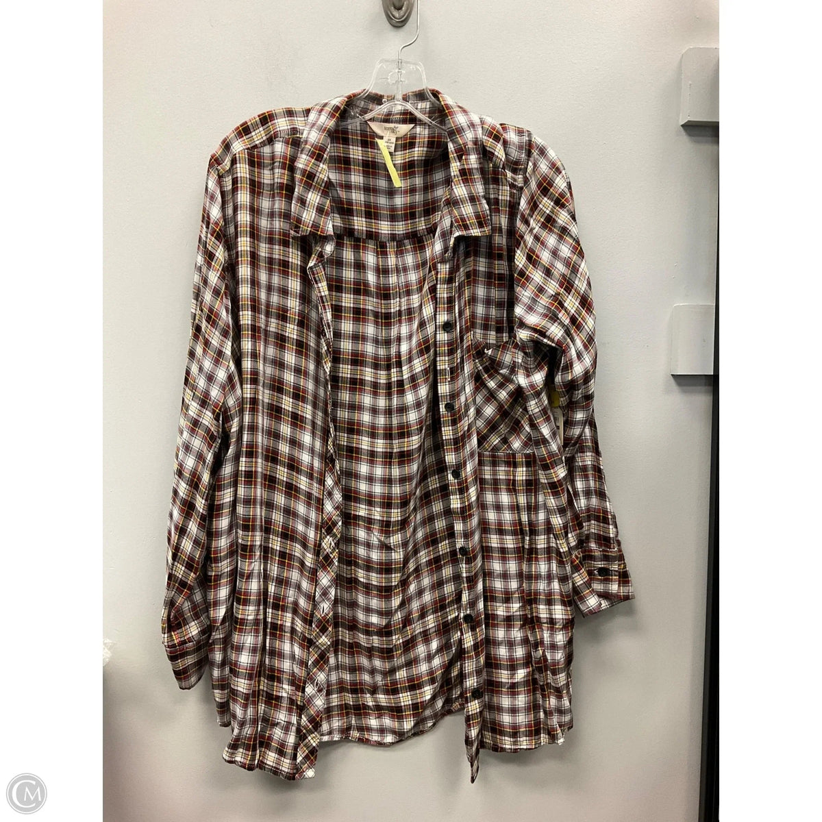 Top 2pc 3/4 Sleeve By Terra & Sky In Plaid Pattern, Size: 2x