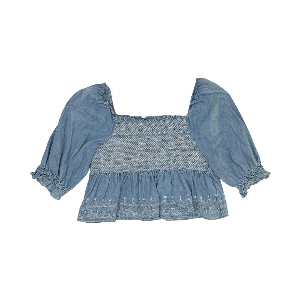 Blouse 3/4 Sleeve By American Eagle In Blue Denim, Size:Xl