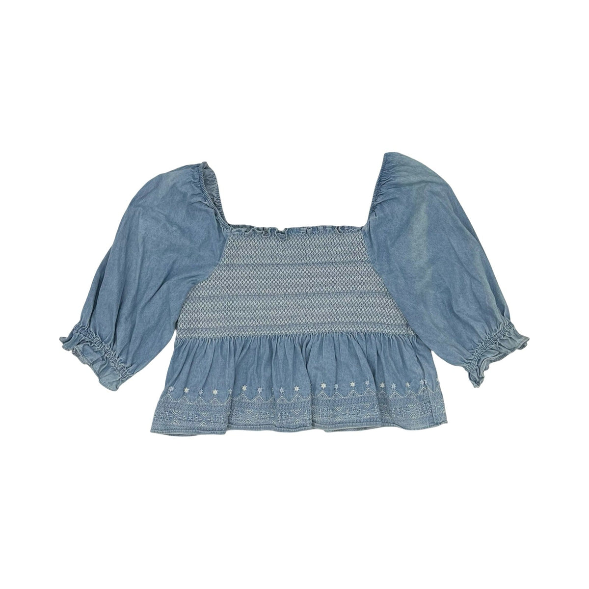 Blouse 3/4 Sleeve By American Eagle In Blue Denim, Size:Xl