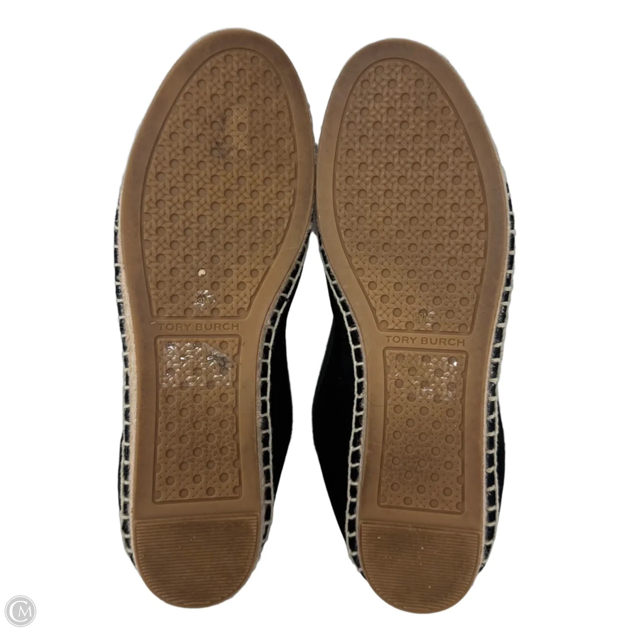Minnie Ballet Espadrilles Designer By Tory Burch In Black & Cream, Size: 9