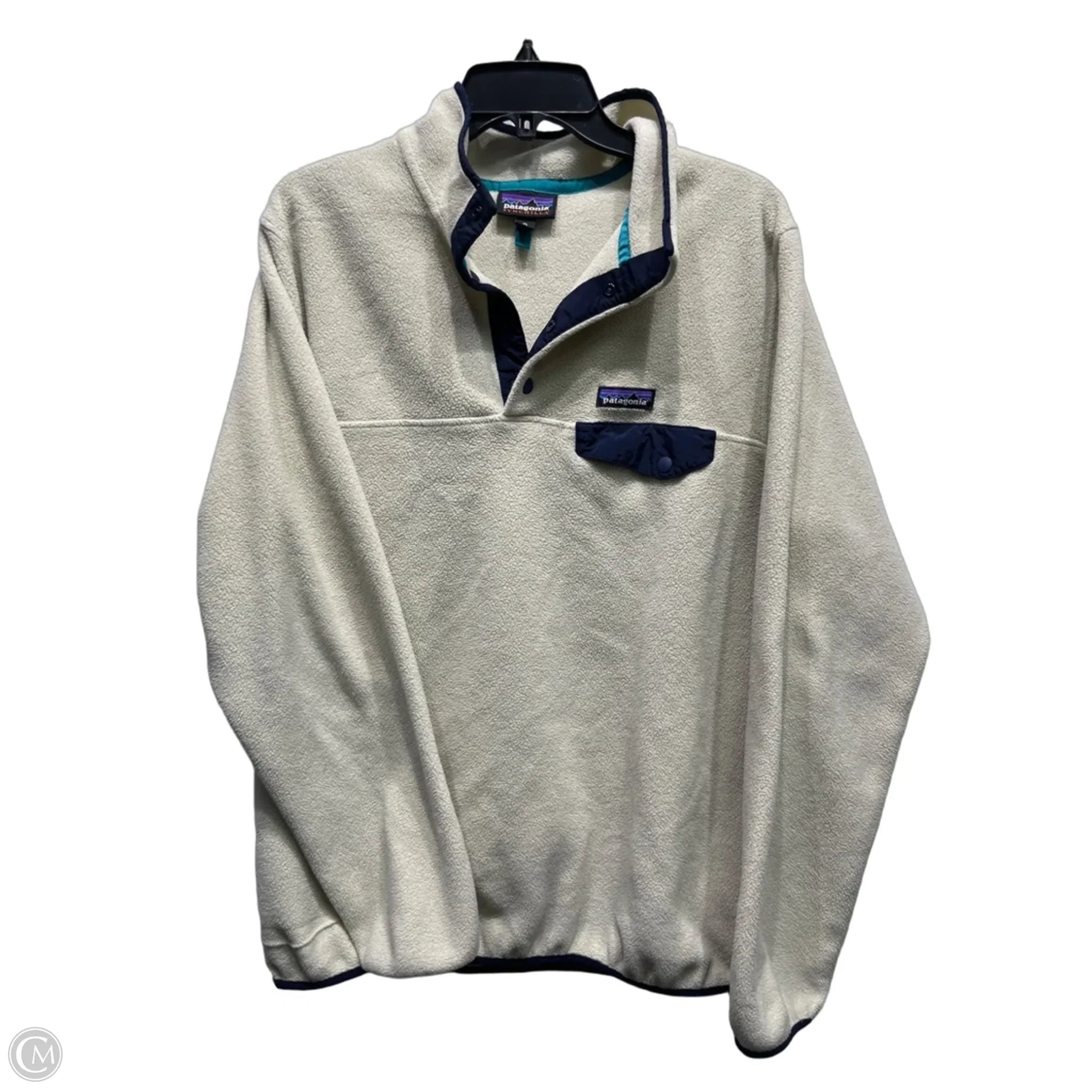 Jacket Fleece By Patagonia In Blue & Cream, Size: Xl