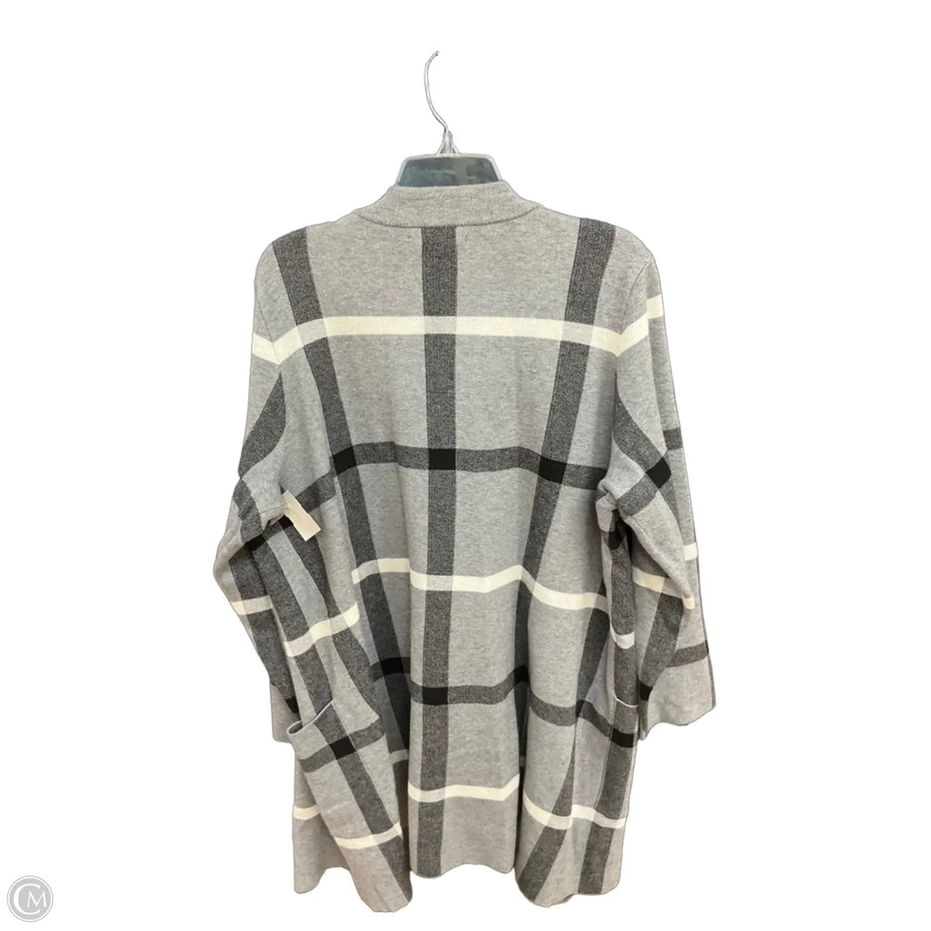Sweater Cardigan By Tahari In Grey & White, Size: 2x