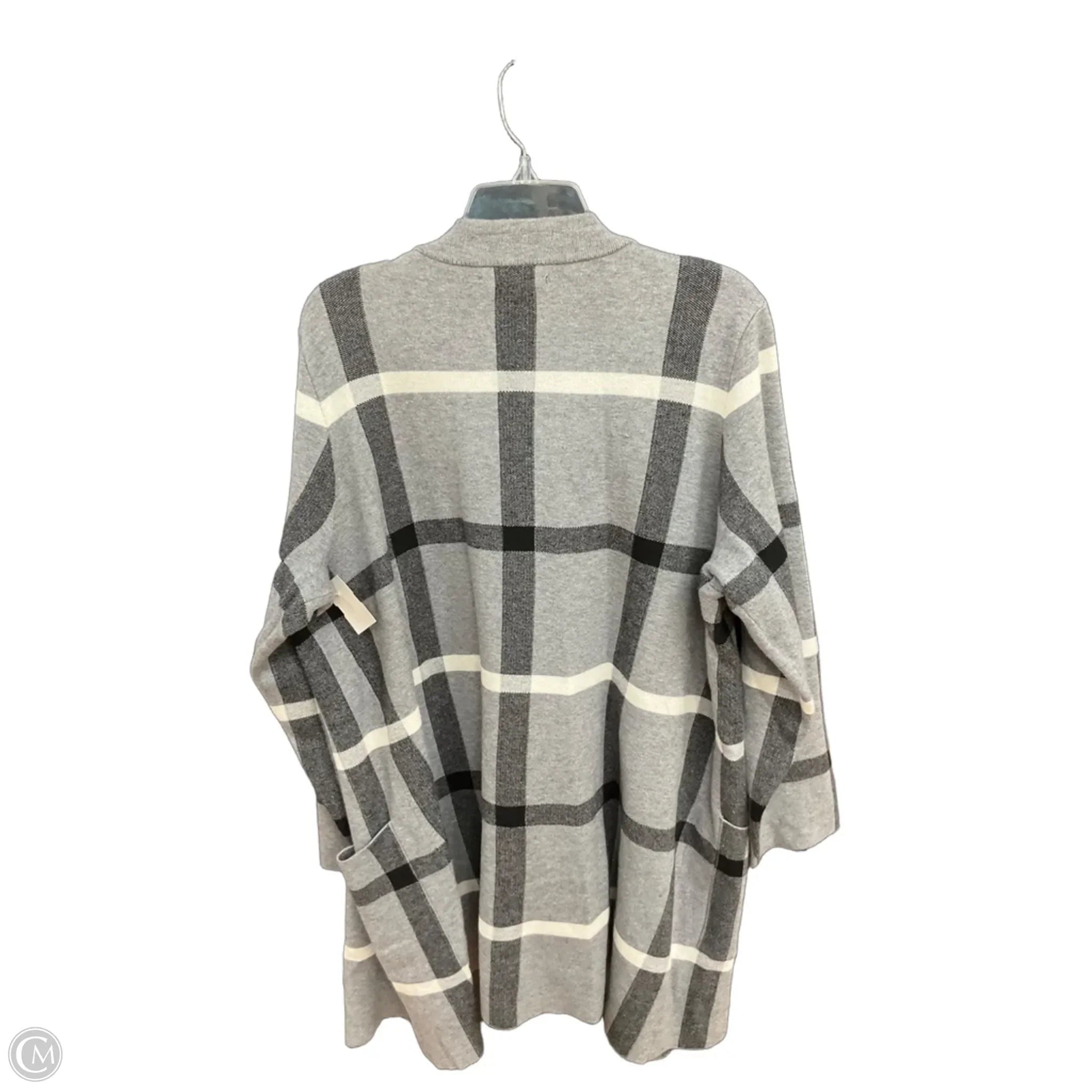 Sweater Cardigan By Tahari In Grey & White, Size: 2x