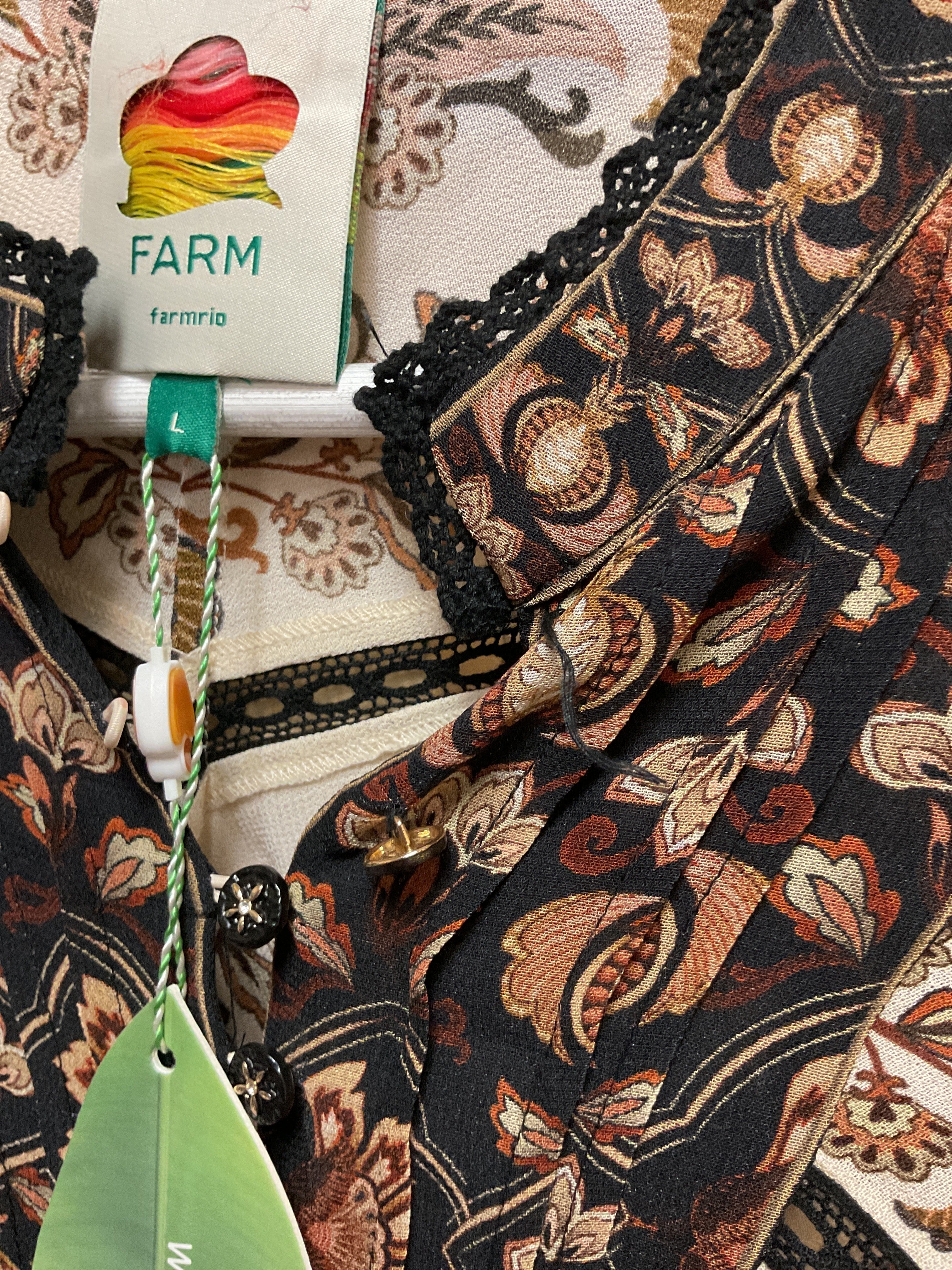 Dress Designer By Farm Rio In Black & Cream, Size:L