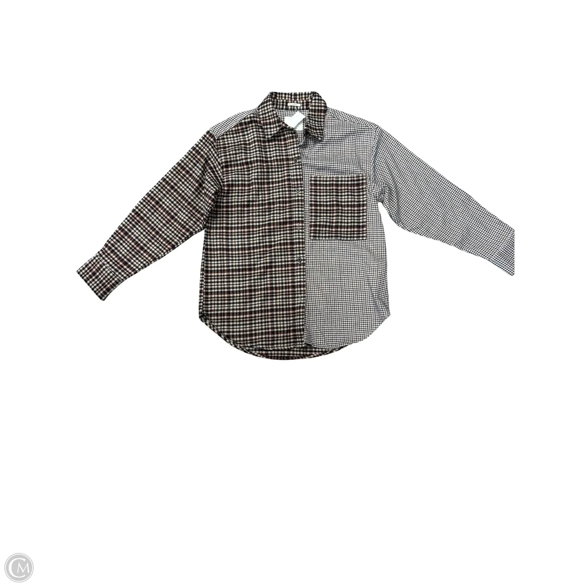 Blouse Long Sleeve By Abercrombie And Fitch In Brown & White, Size: S