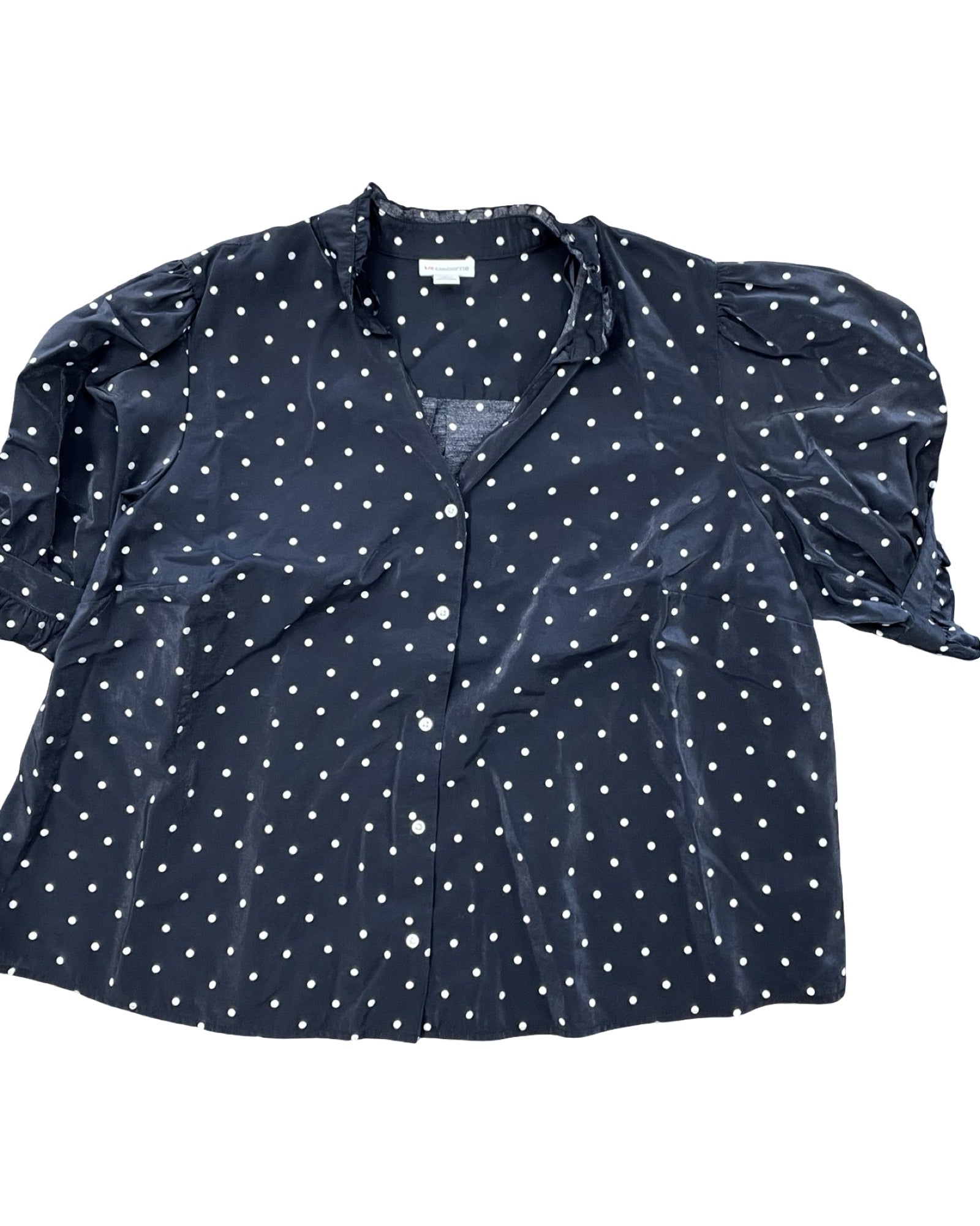 Blouse Ss By Liz Claiborne In Navy, Size:2X