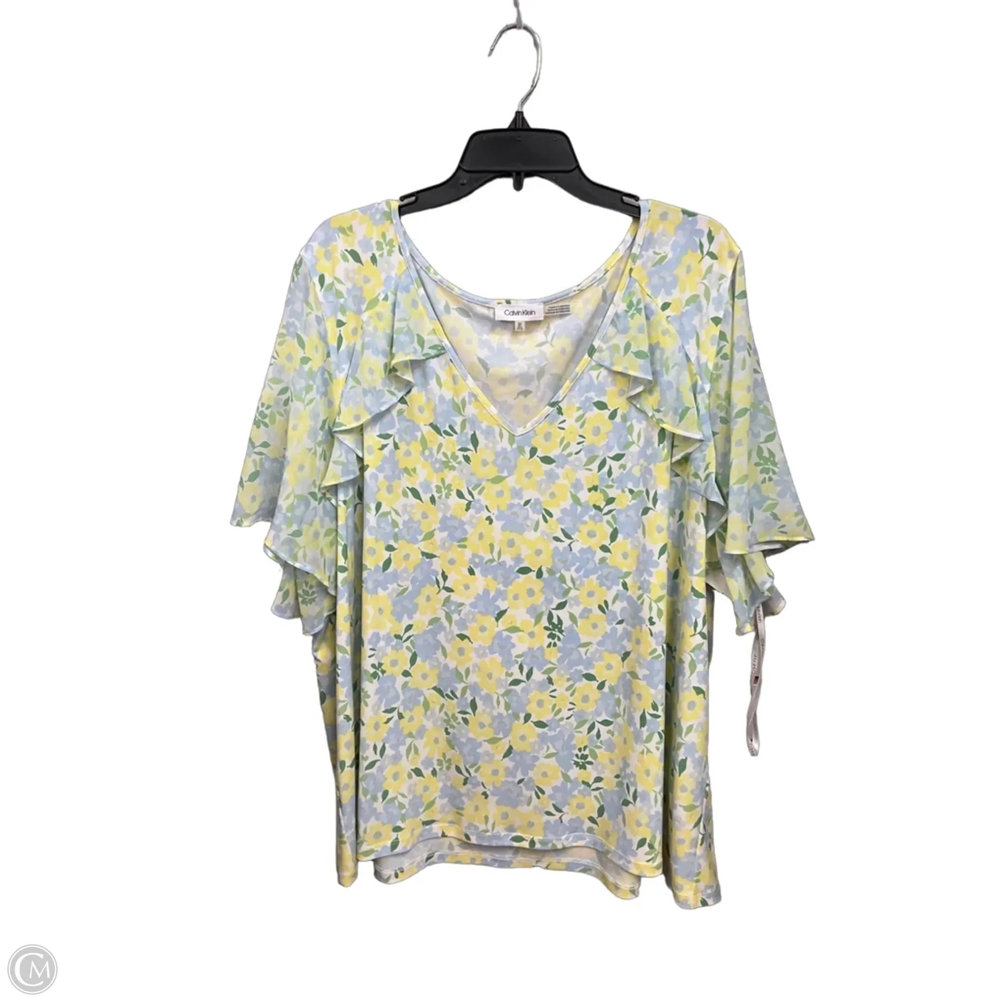 Top Short Sleeve By Calvin Klein In Green & Yellow, Size: 3x