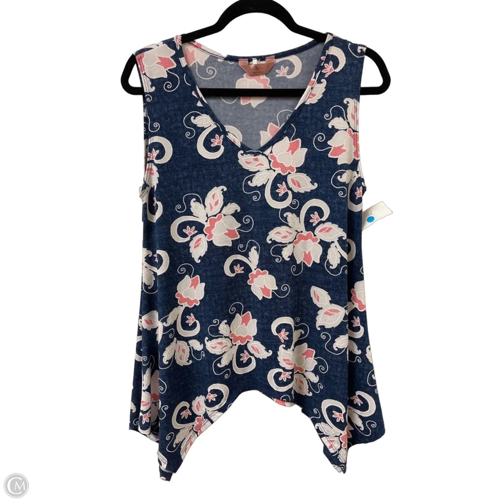 Top Sleeveless By Sjs In Blue & White, Size: L