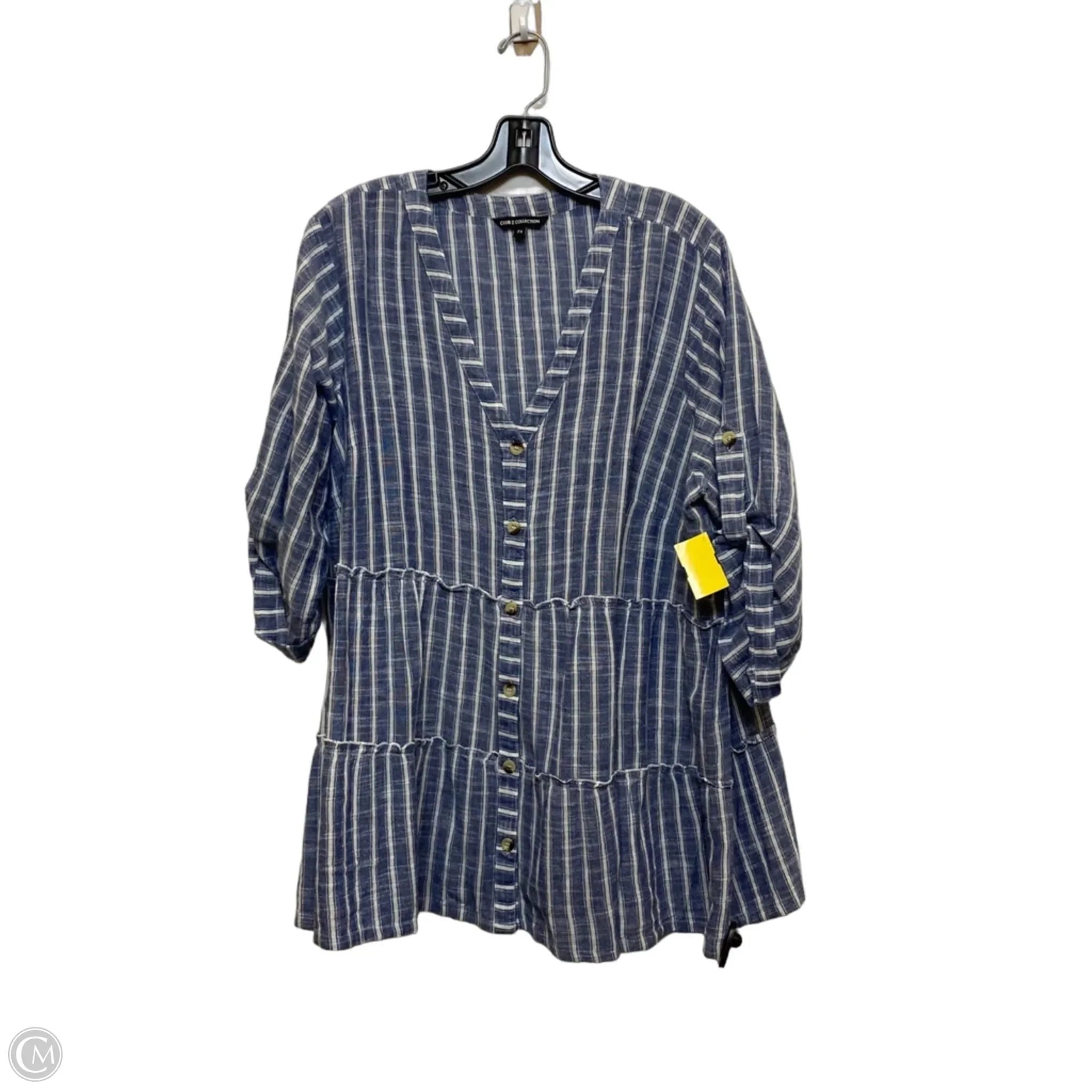Top 3/4 Sleeve By Club Z In Blue & White, Size: 2x