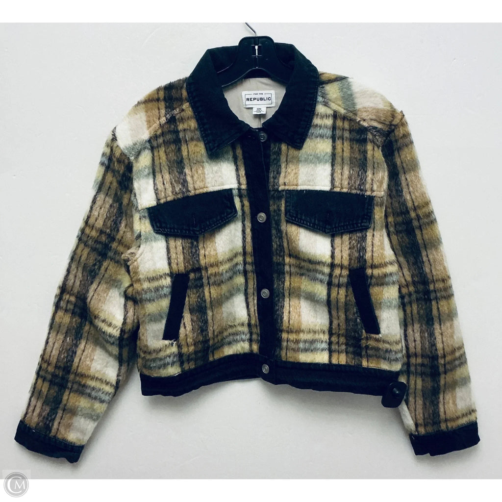 Coat Faux Fur & Sherpa By For The Republic In Plaid Pattern, Size: M