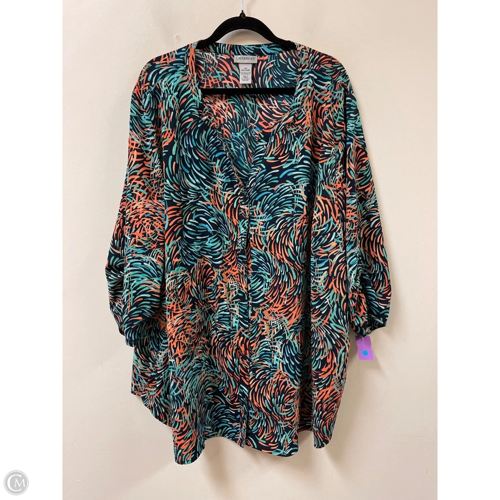 Blouse 3/4 Sleeve By Catherines In Blue & Orange, Size: 4x