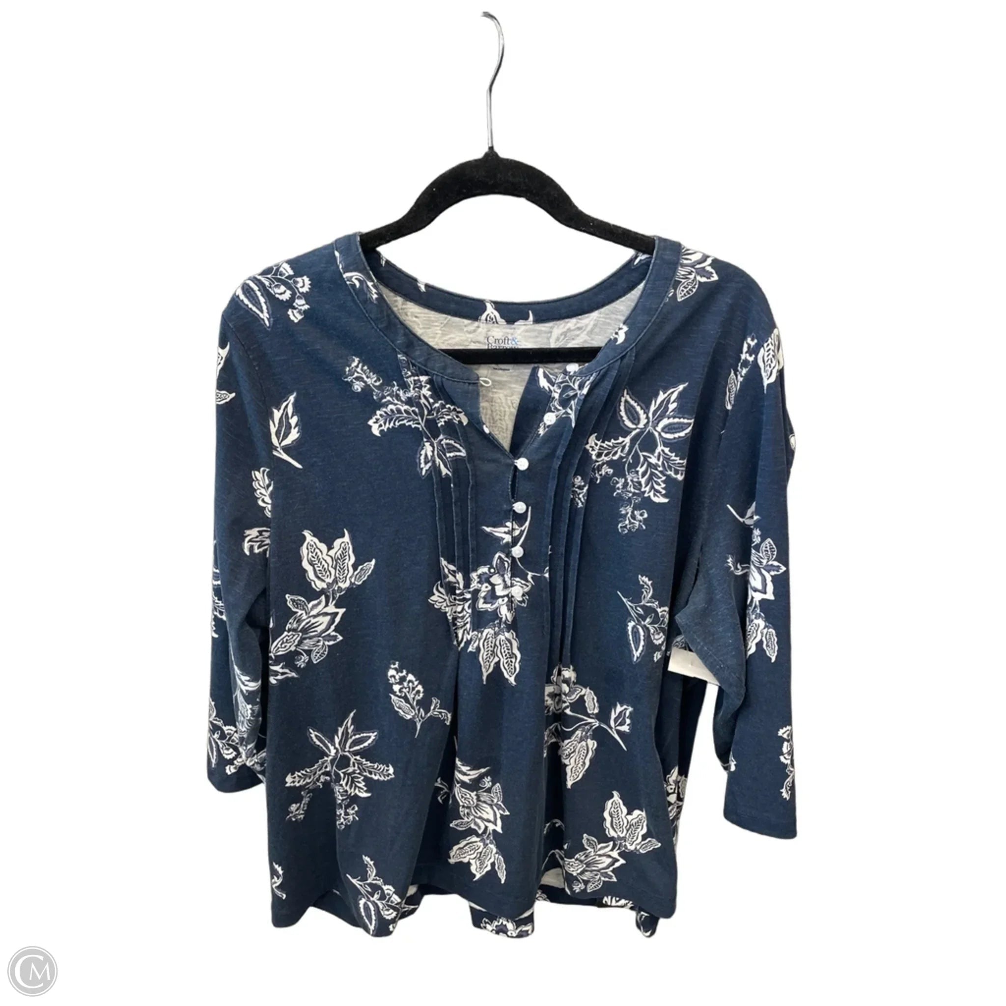 Top Long Sleeve By Croft And Barrow In Blue & White, Size: Xxl