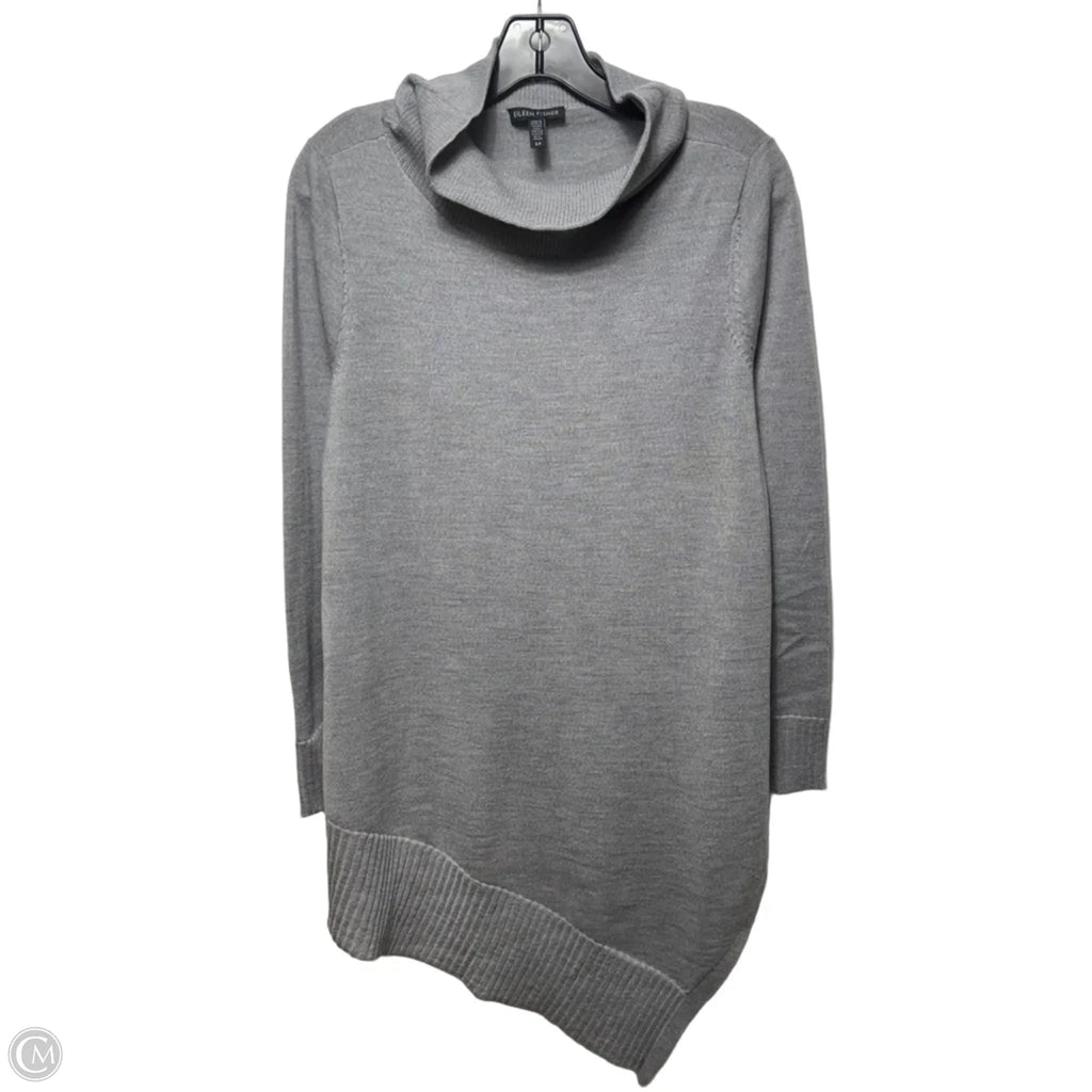 Merino Wool Sweater Tunic Long Sleeve By Eileen Fisher In Grey, Size: S