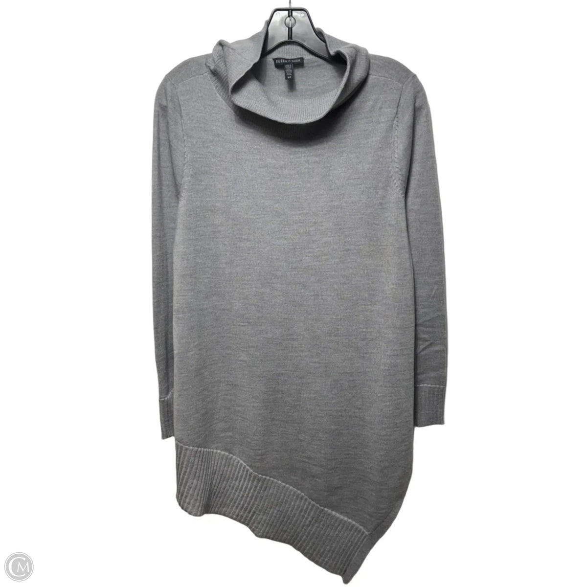 Merino Wool Sweater Tunic Long Sleeve By Eileen Fisher In Grey, Size: S