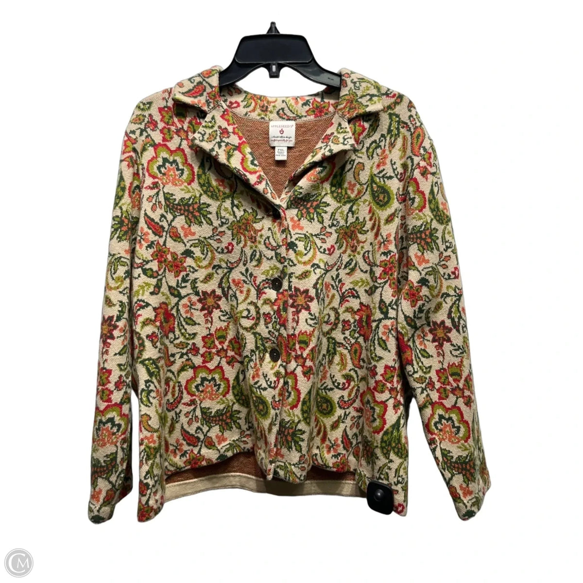 Sweater Cardigan By Appleseeds In Green & Orange, Size: Xlp
