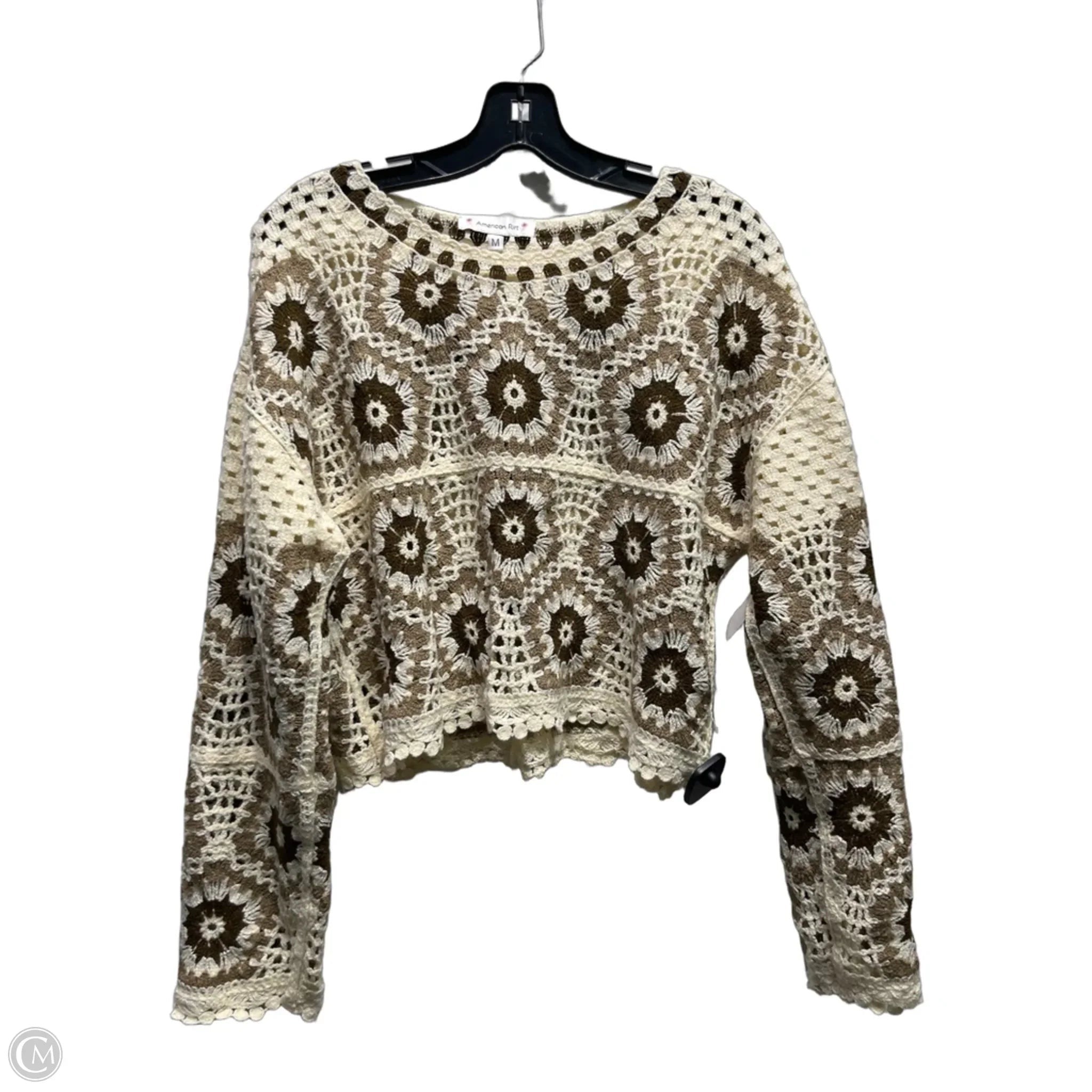 Top Long Sleeve By AMERICAN FLIRT In Brown & Cream, Size: M