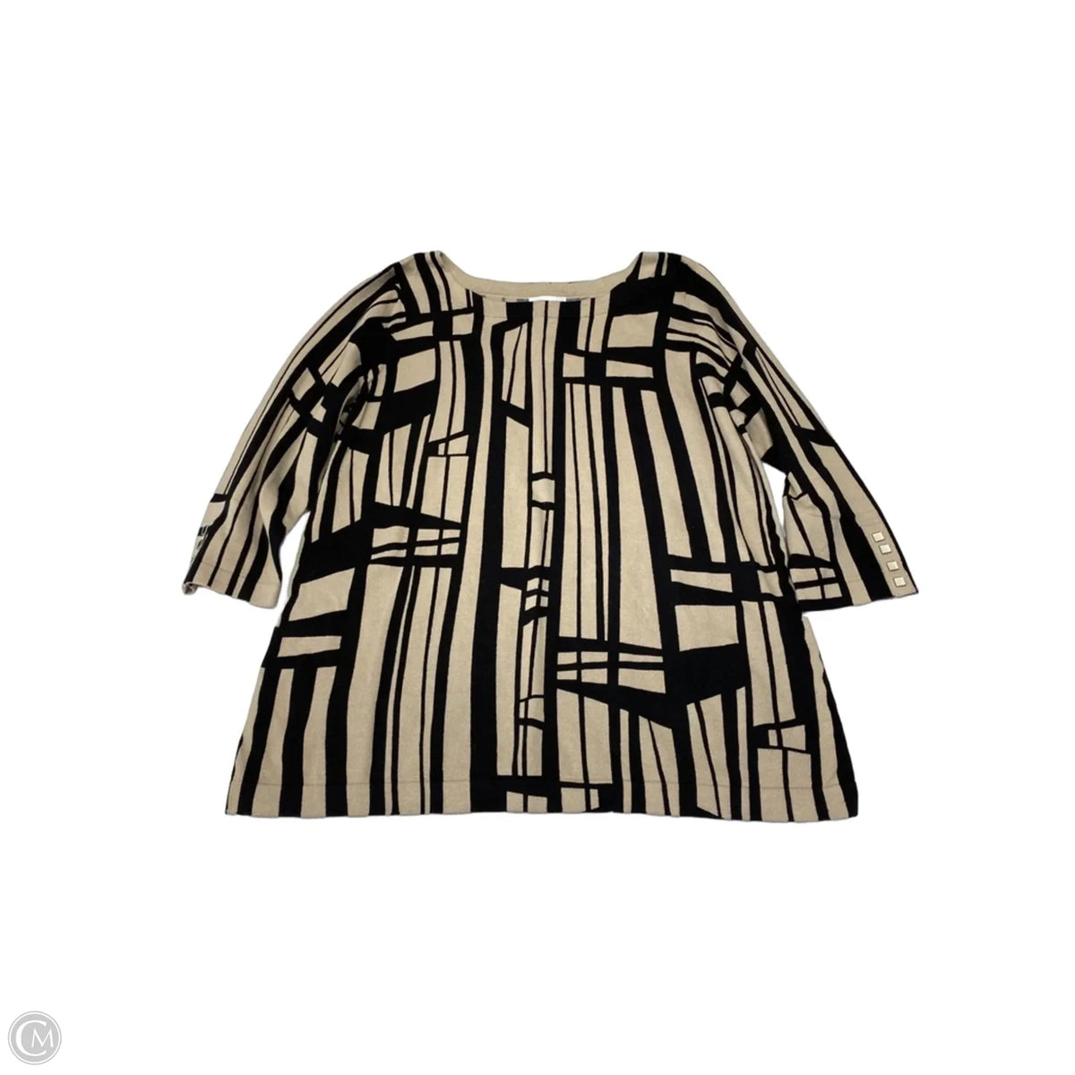 Top 3/4 Sleeve By Susan Graver In Black & Cream, Size: L