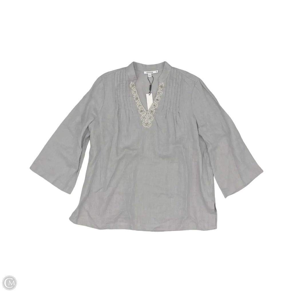 Blouse Long Sleeve By Chicos In Grey, Size: S