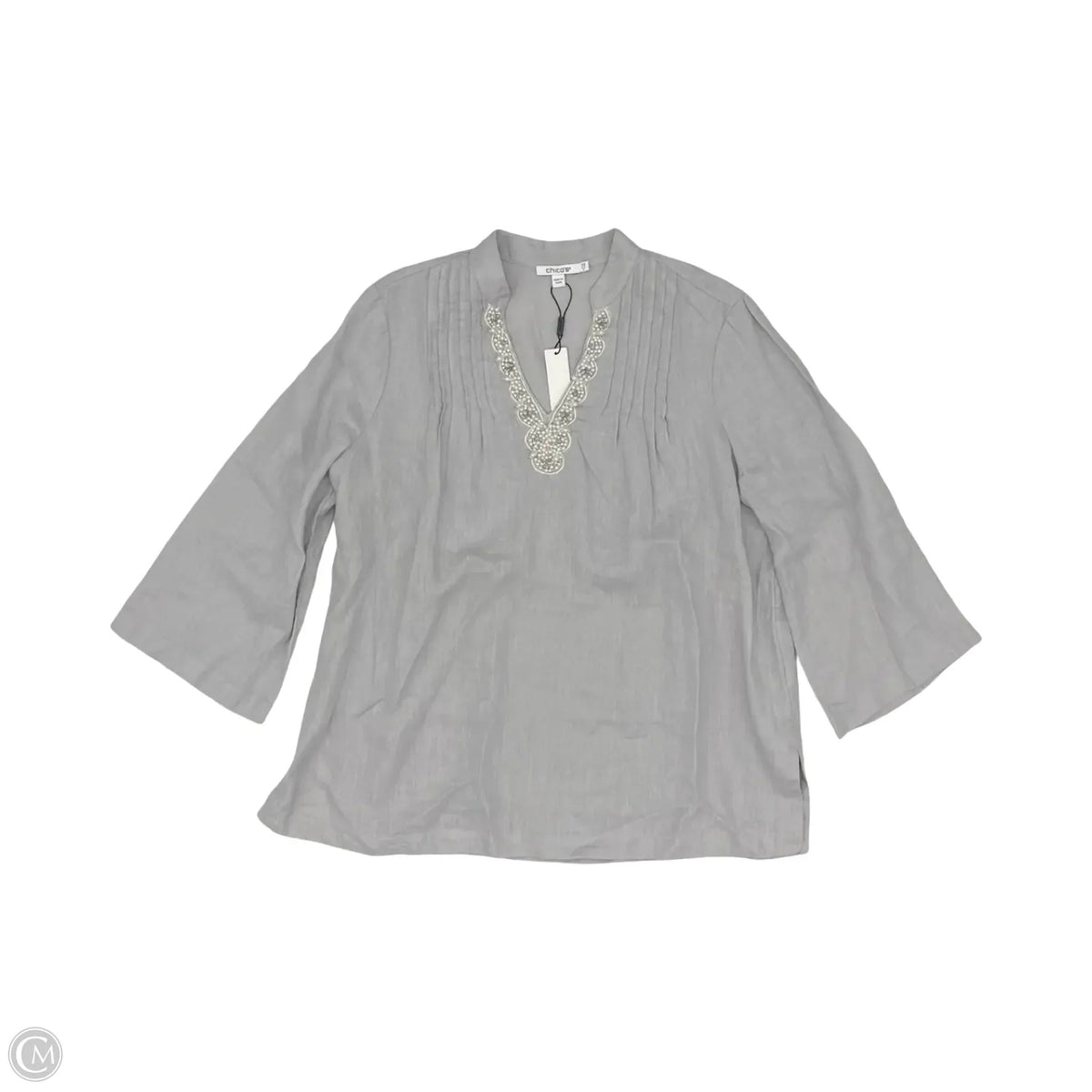Blouse Long Sleeve By Chicos In Grey, Size: S