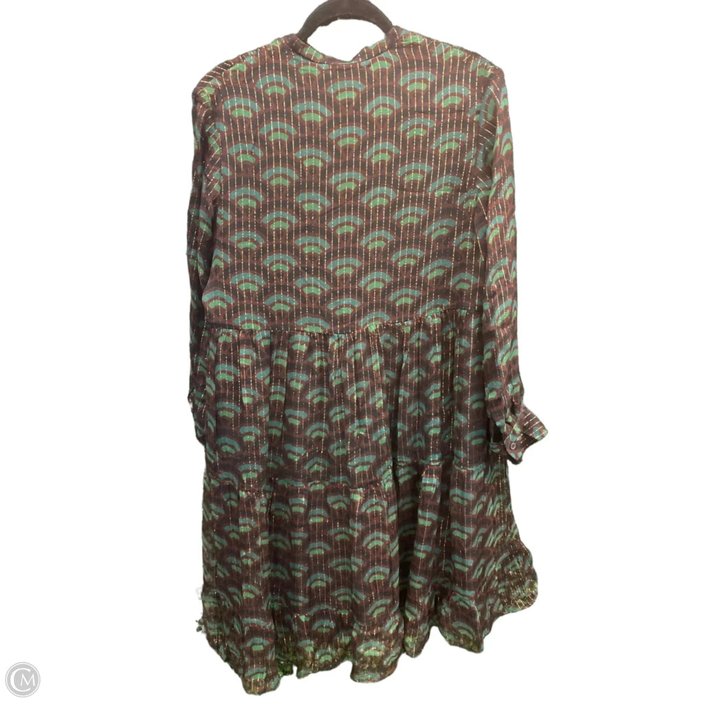 Dress Casual Midi By Cmb In Brown & Green, Size: L