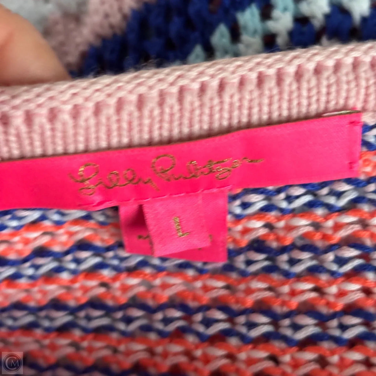 Sweater Cardigan Designer By Lilly Pulitzer In Orange & Pink, Size: L