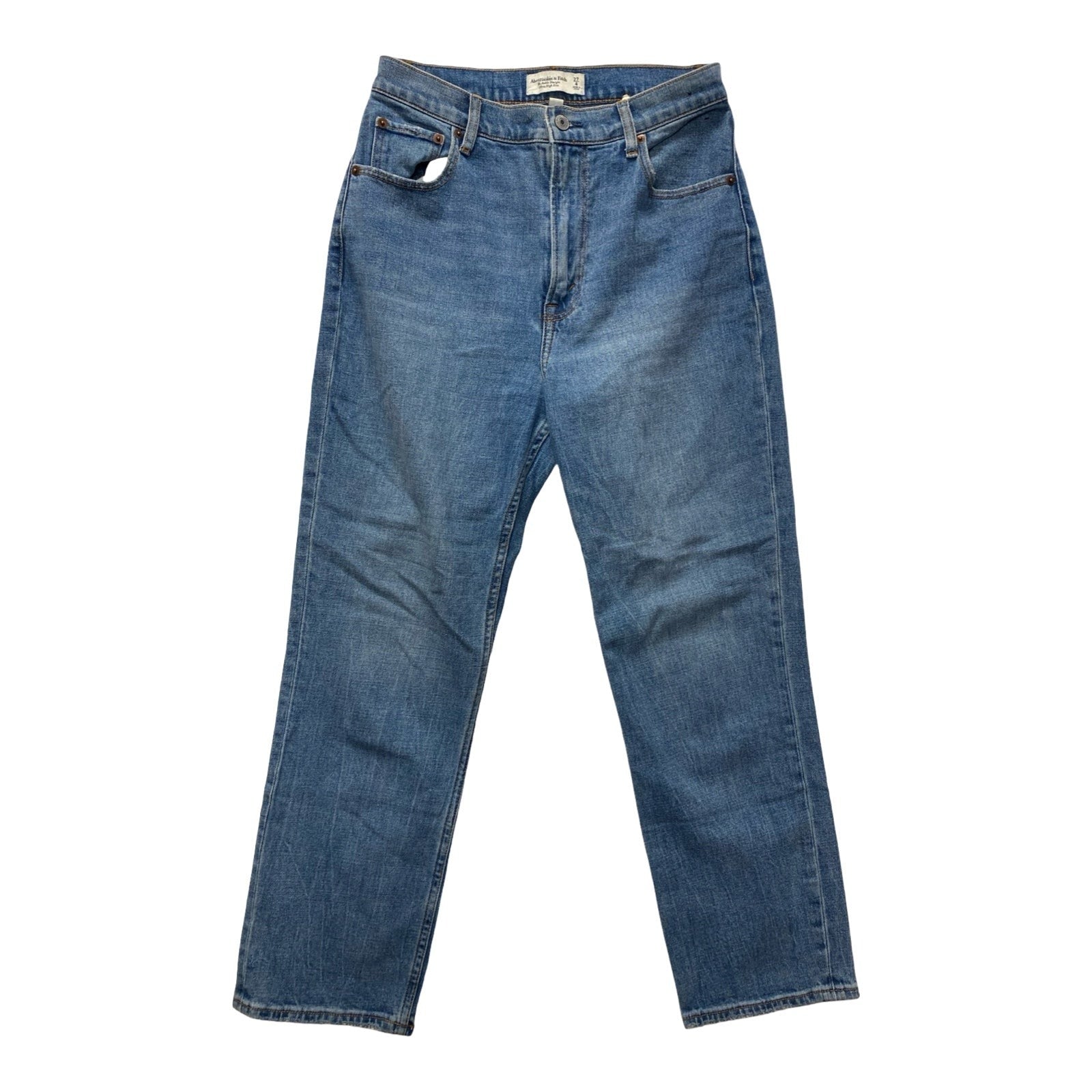 Jeans Straight By Abercrombie And Fitch In Blue Denim, Size:4