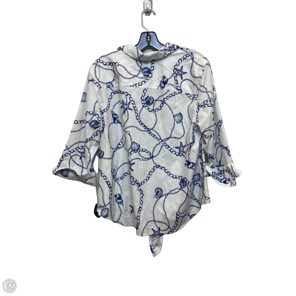 Top 3/4 Sleeve By Chicos In Blue & White, Size: L