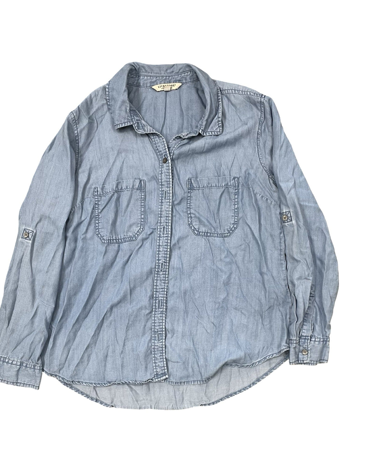 Blouse Ls By Liverpool In Blue Denim, Size:L