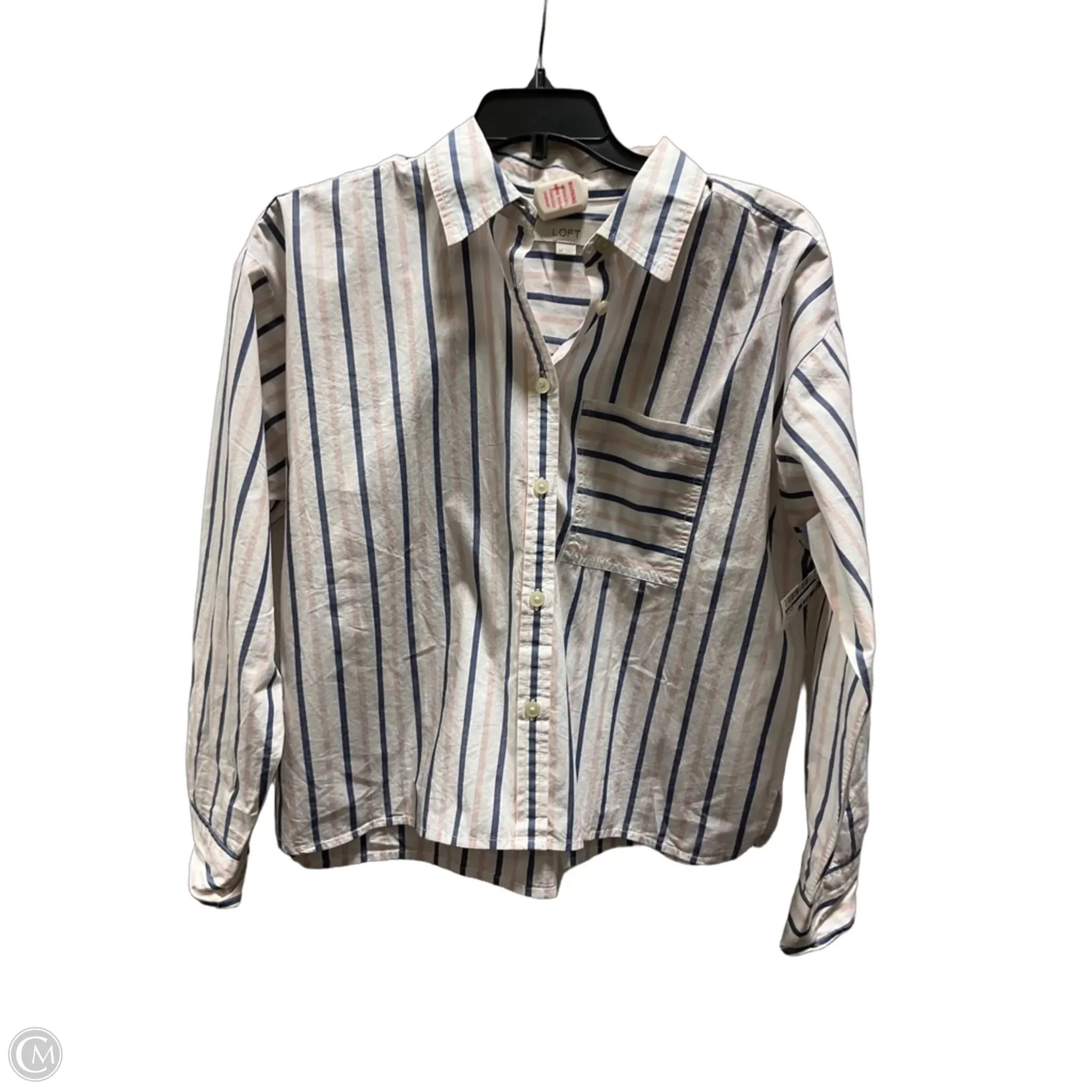 Blouse Long Sleeve By Loft In Striped Pattern, Size: S