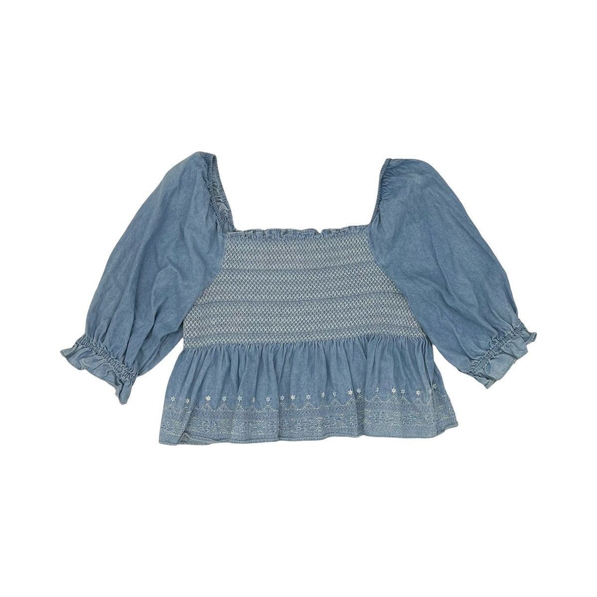 Blouse 3/4 Sleeve By American Eagle In Blue Denim, Size:Xl