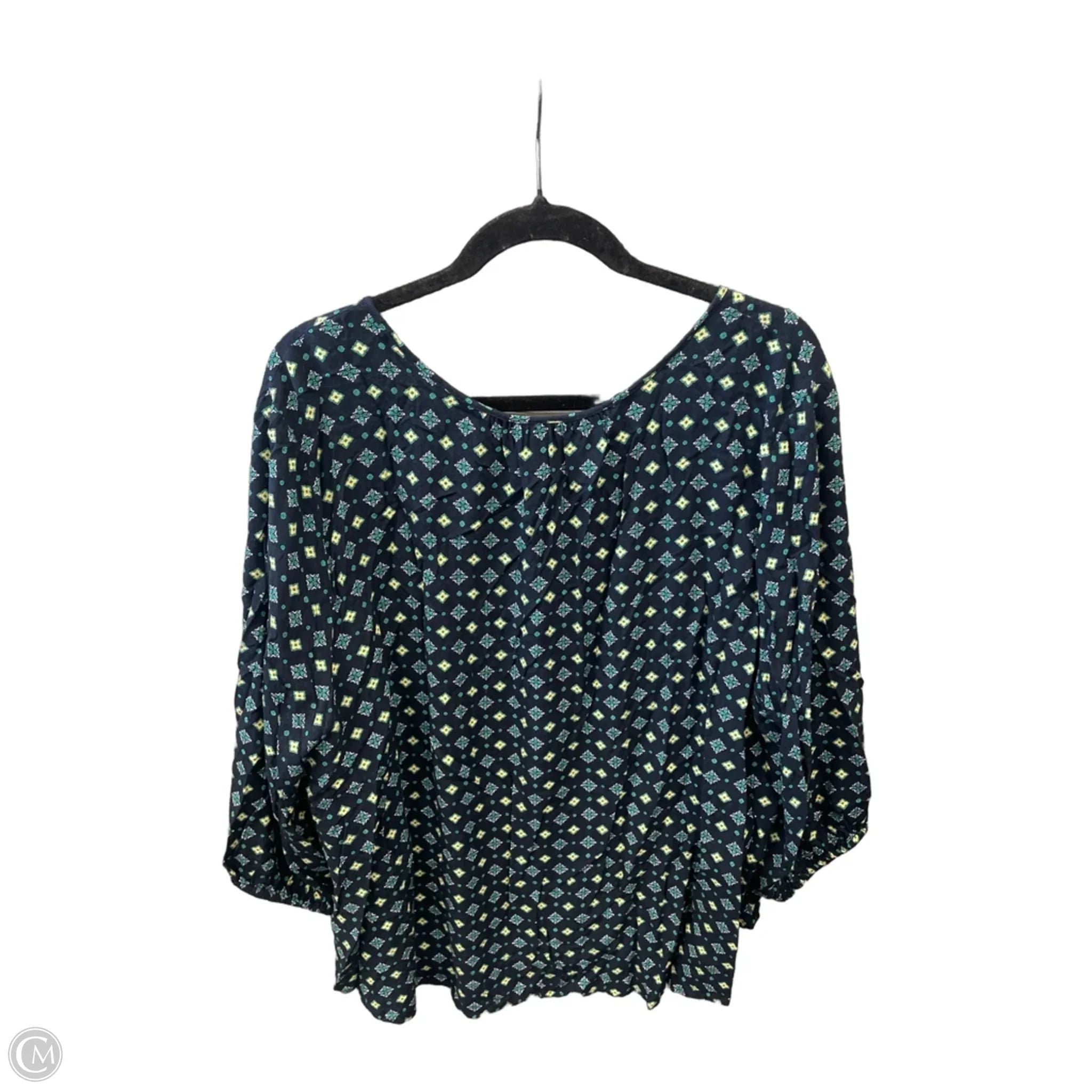 Top Long Sleeve By Liz Claiborne In Blue & Yellow, Size: 2x