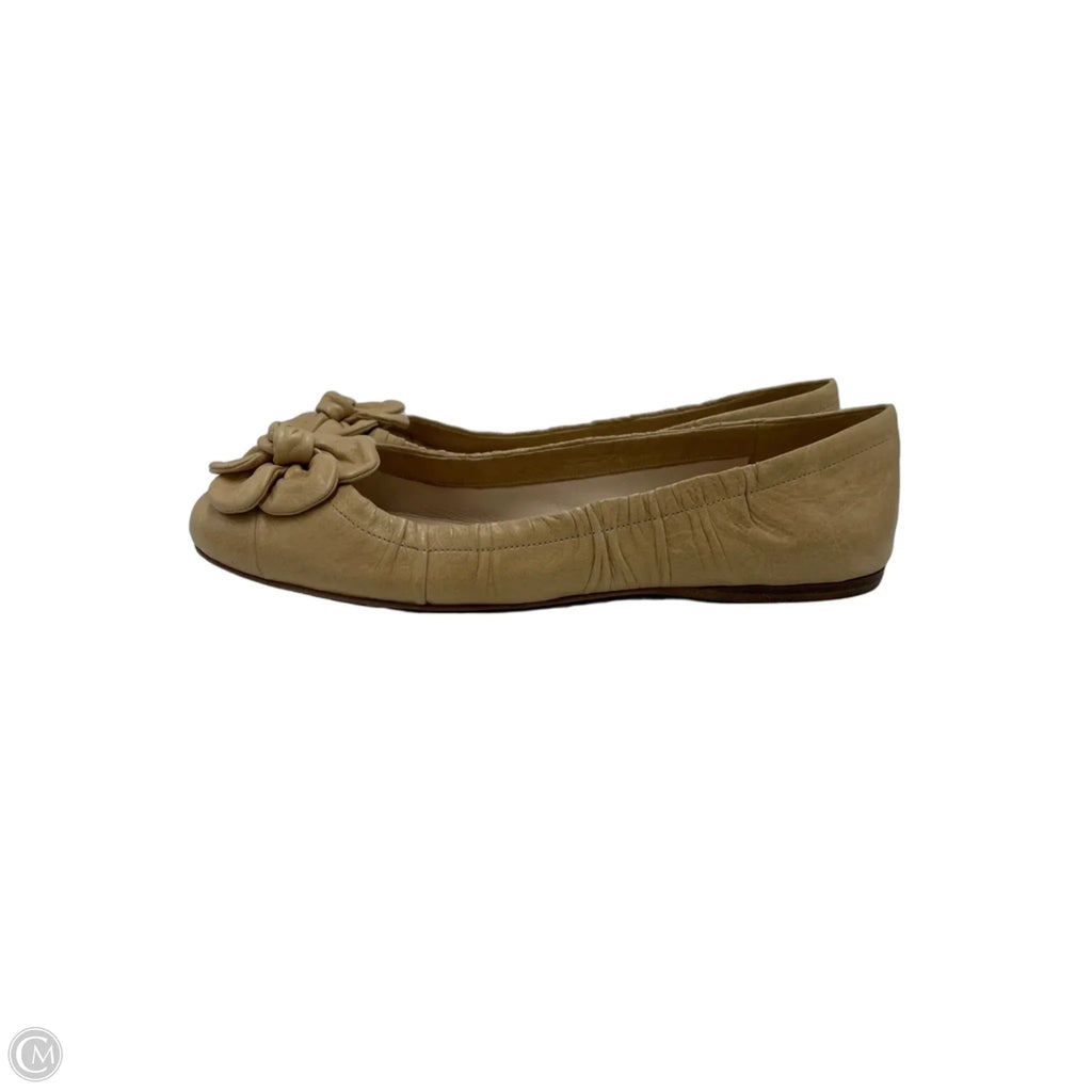 Prada Flower Rosette Luxury Ballet Shoes In Tan, Size: 8.5