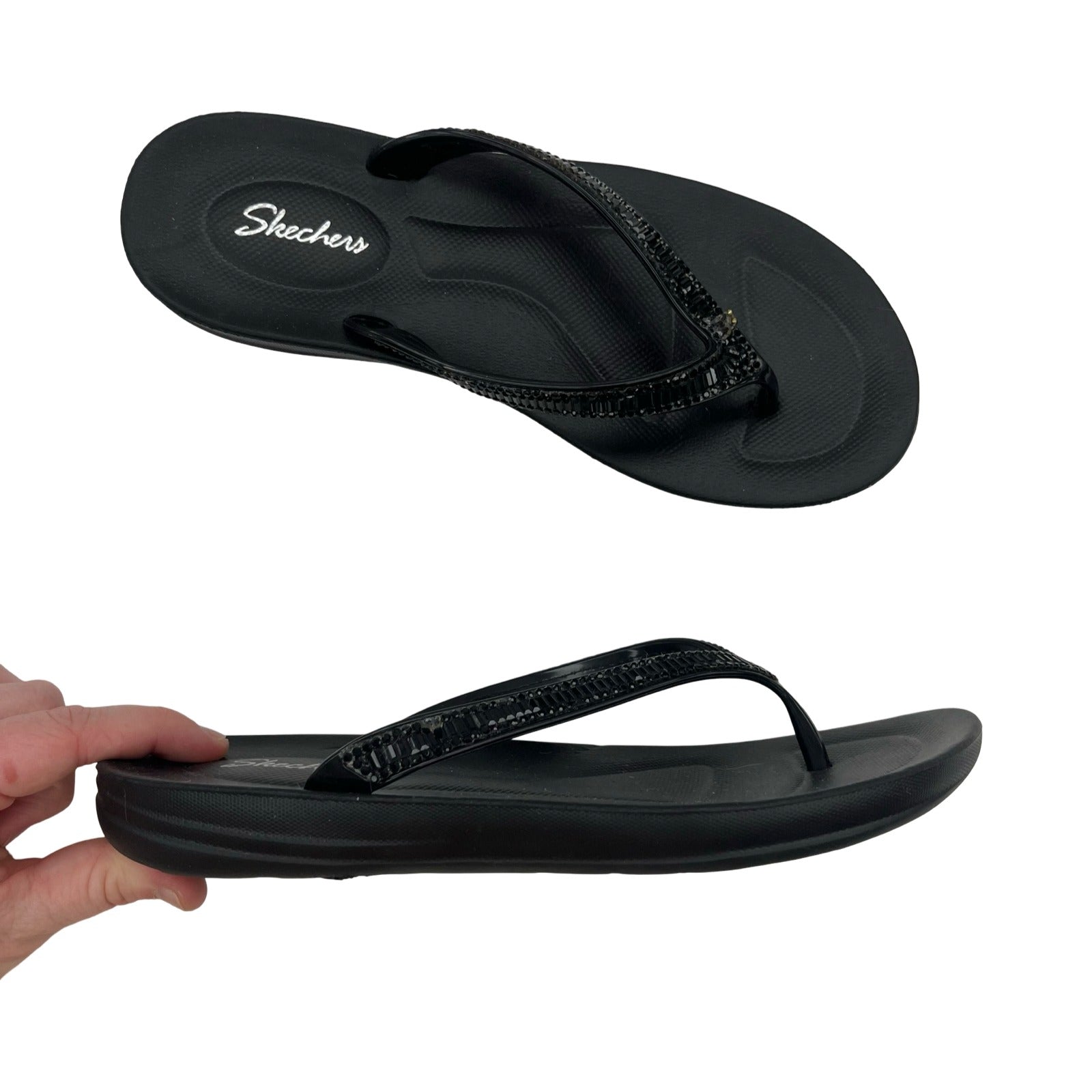 Sandals Flip Flops By Skechers In Black, Size:5