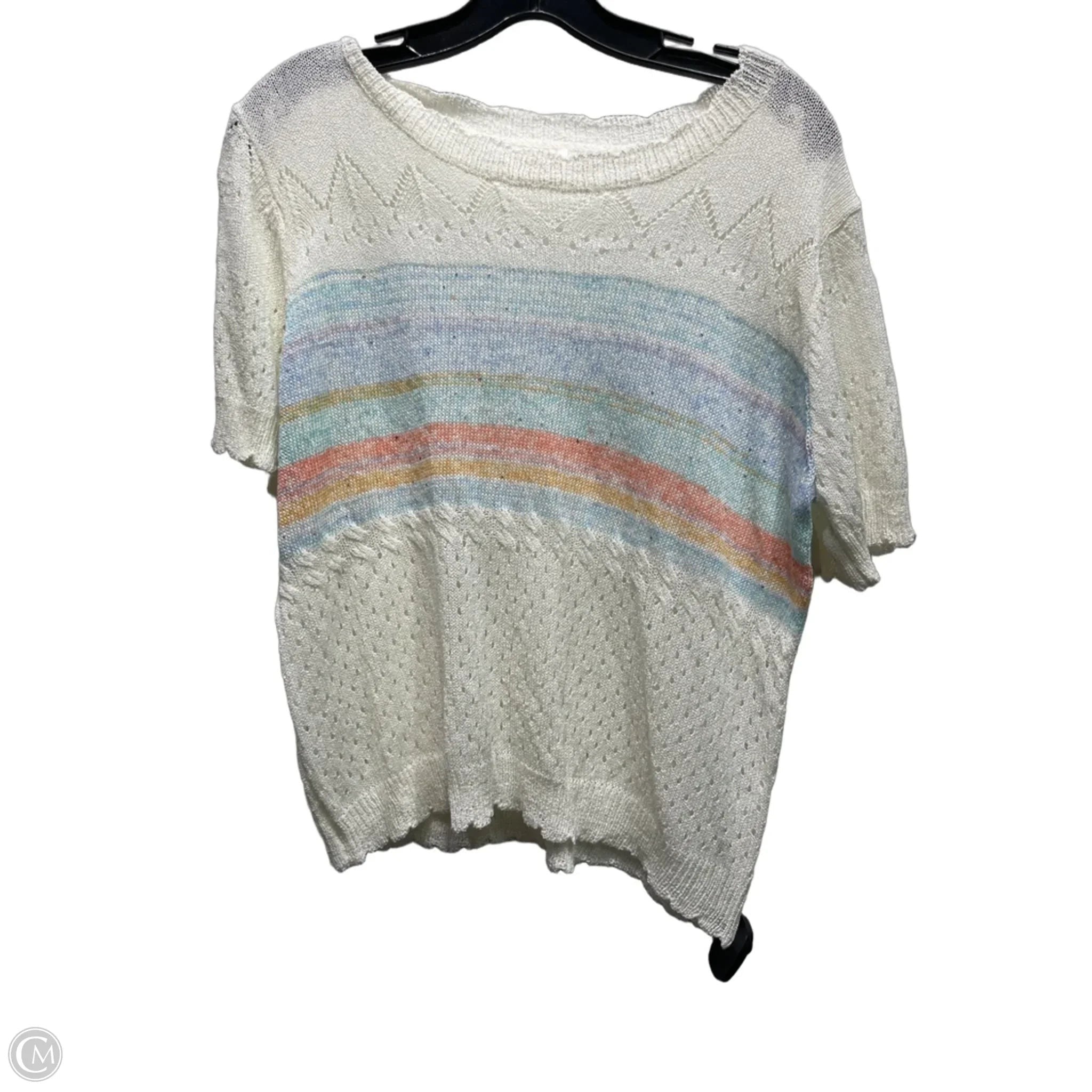 Top Short Sleeve By Fate In Blue & Cream, Size: L